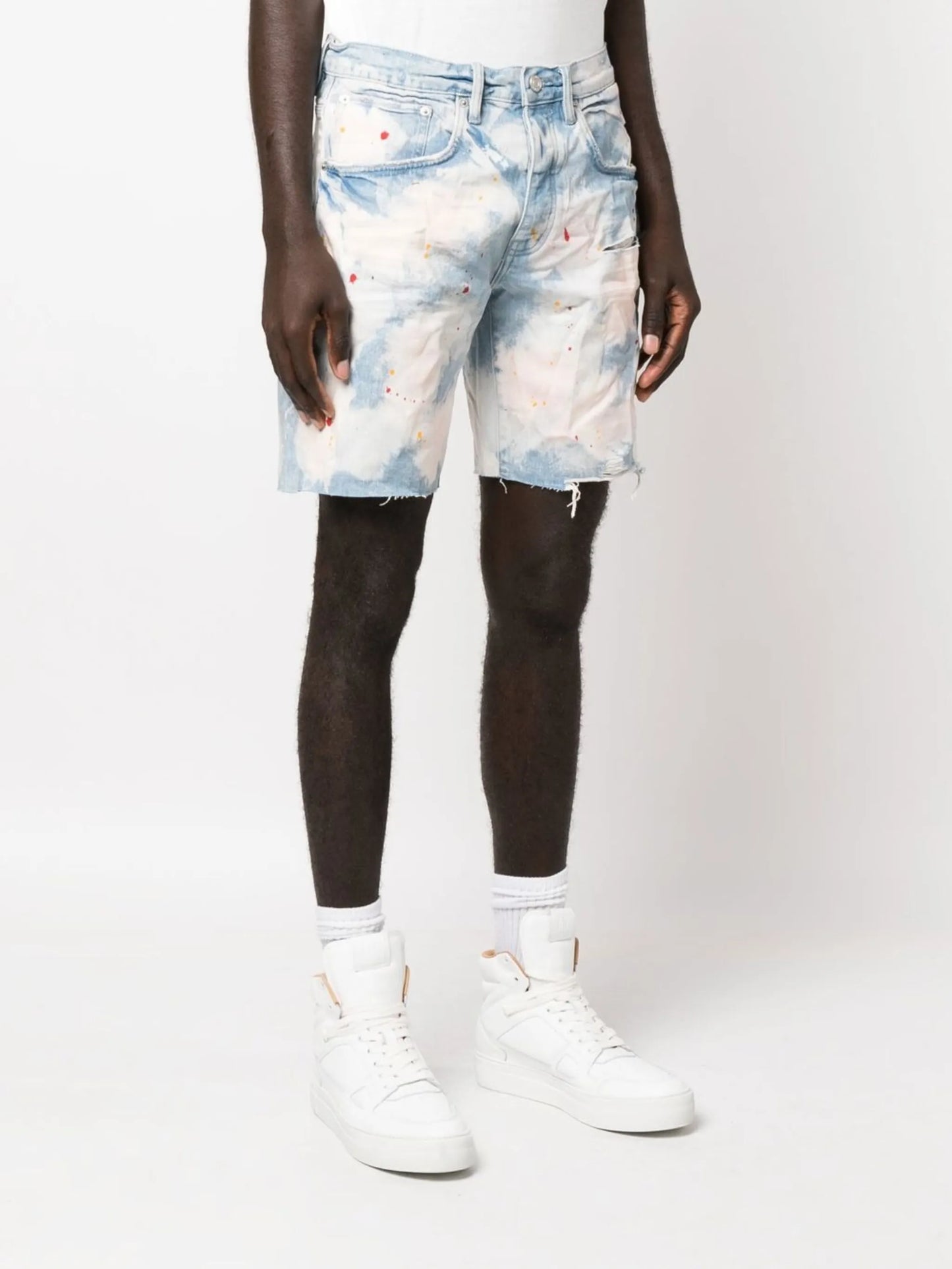 bleached tie-dye denim shorts