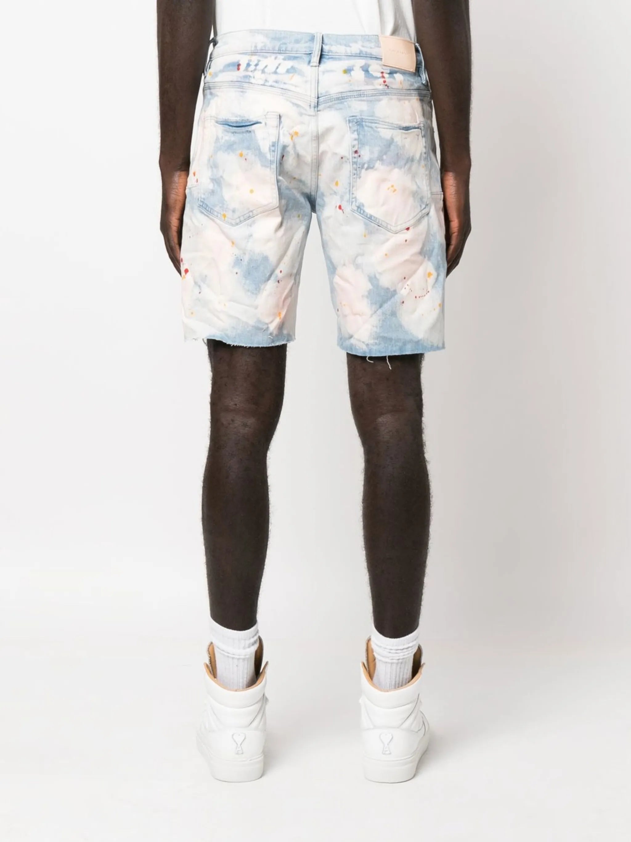 bleached tie-dye denim shorts