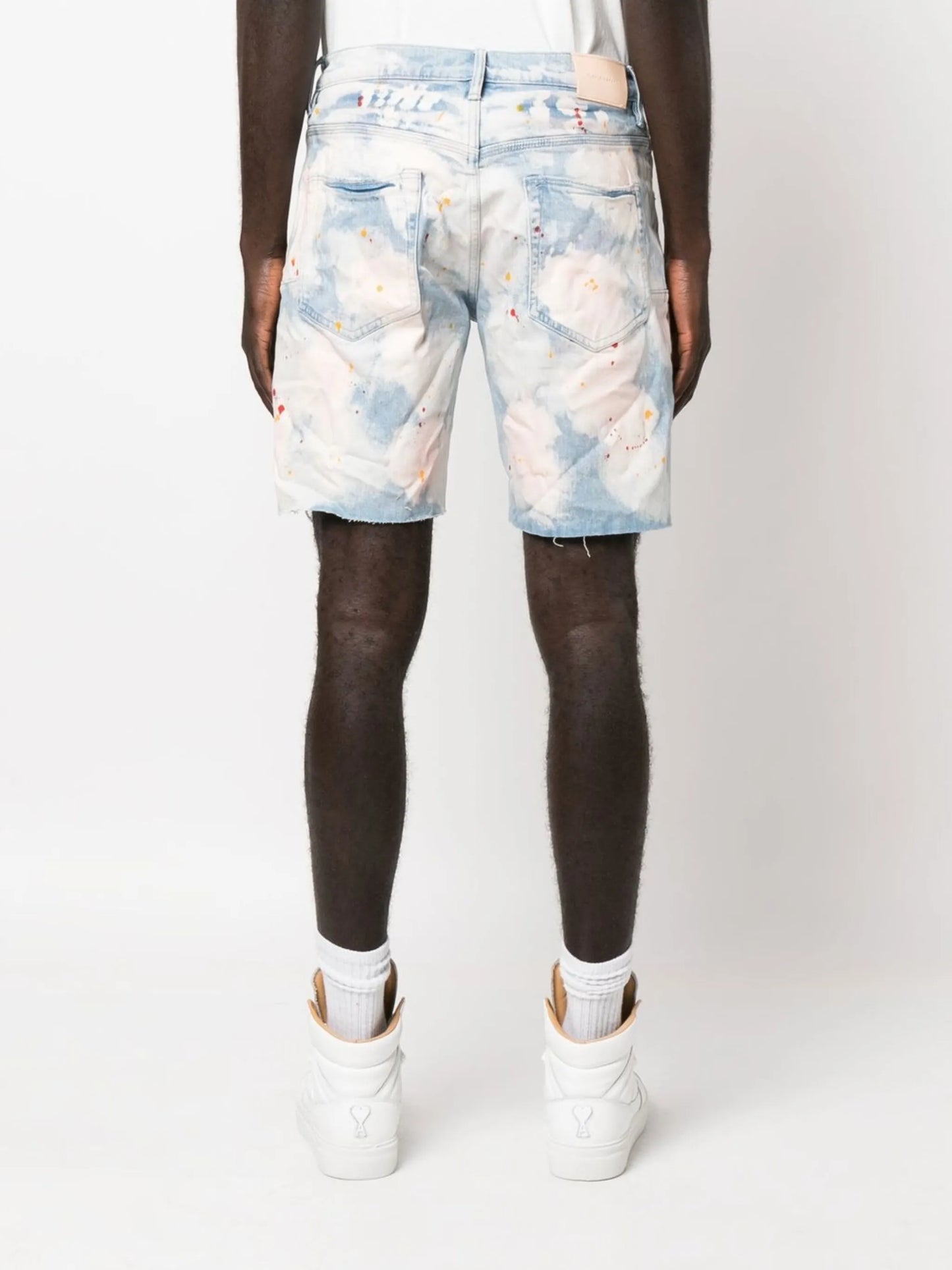 bleached tie-dye denim shorts