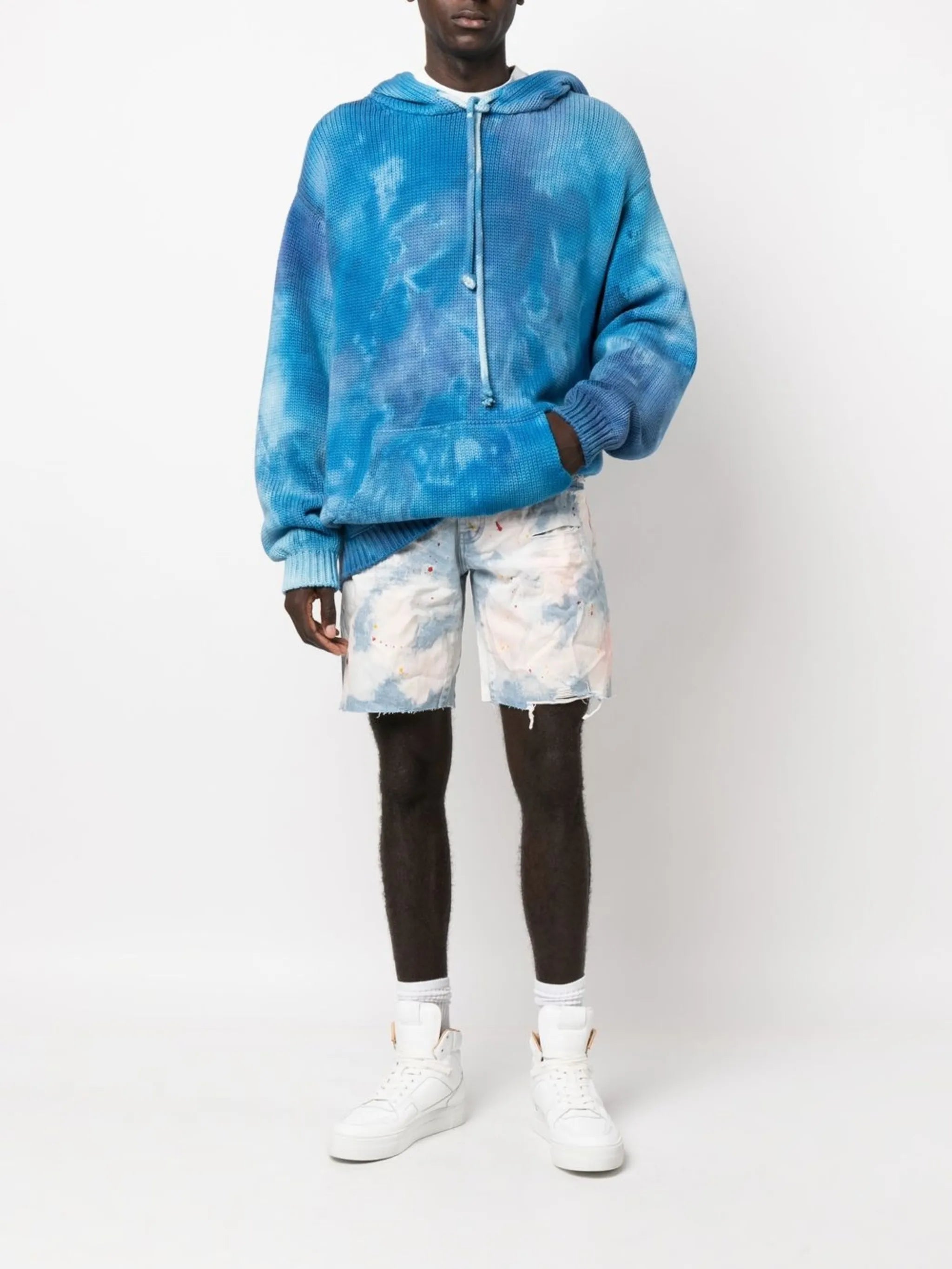 bleached tie-dye denim shorts