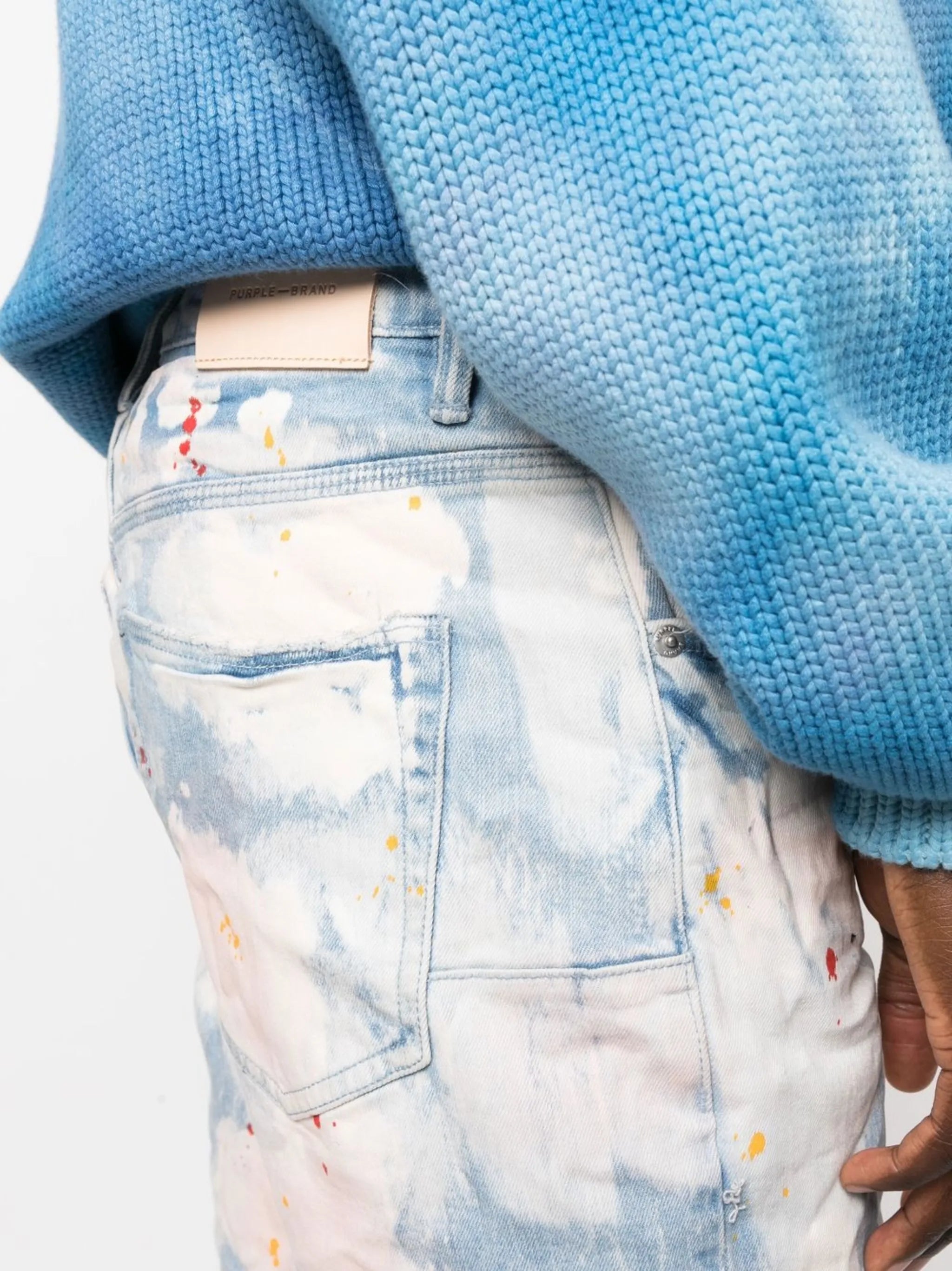 bleached tie-dye denim shorts