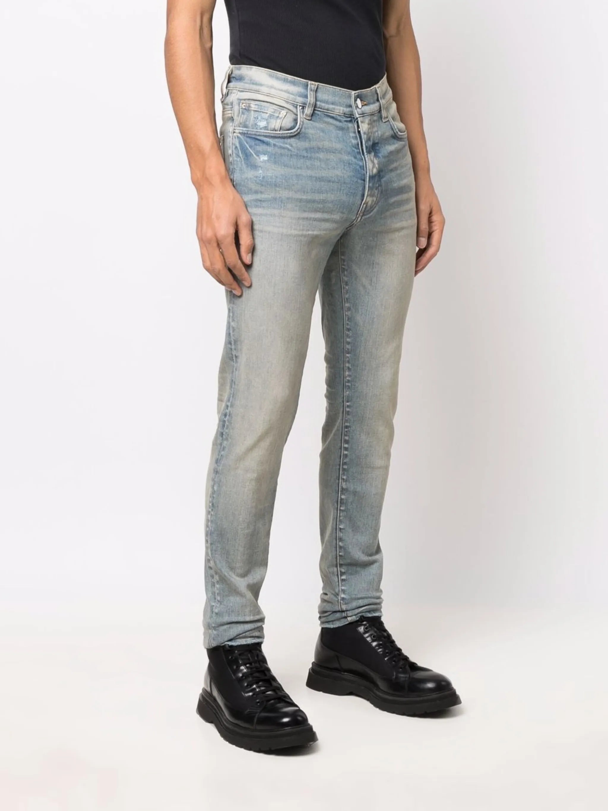 logo-patch stonewashed skinny jeans