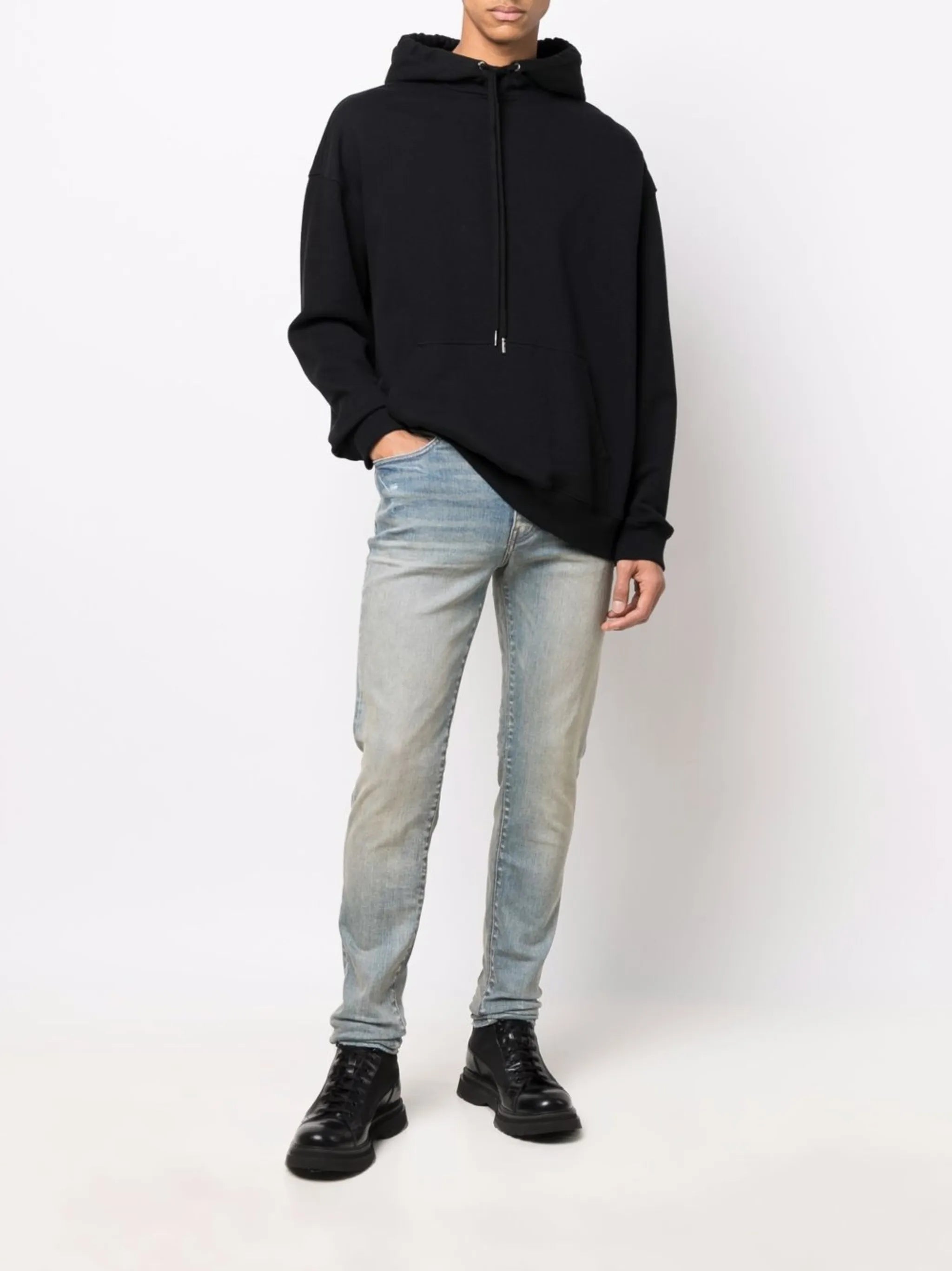 logo-patch stonewashed skinny jeans