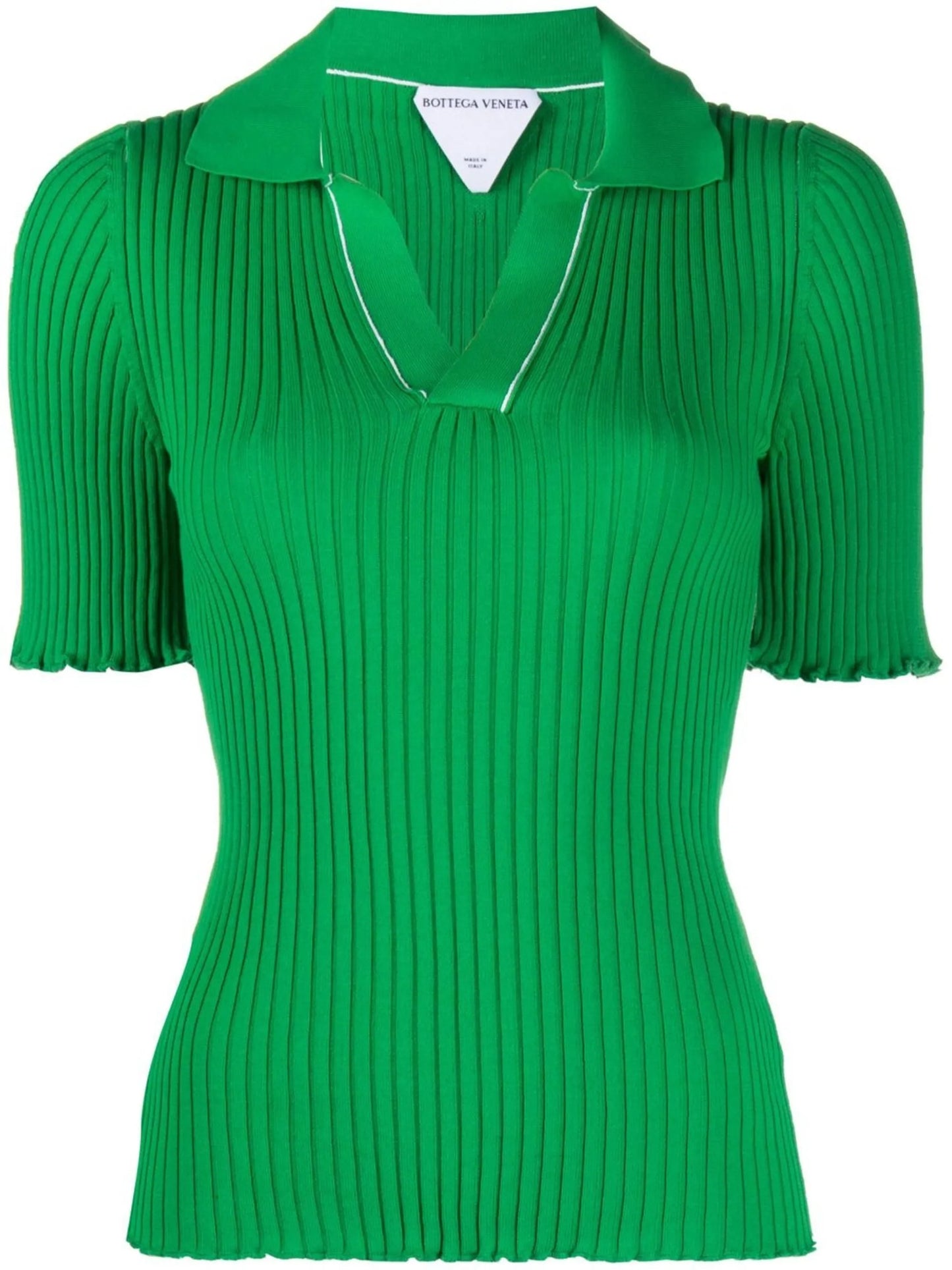 ribbed-knit cotton polo top