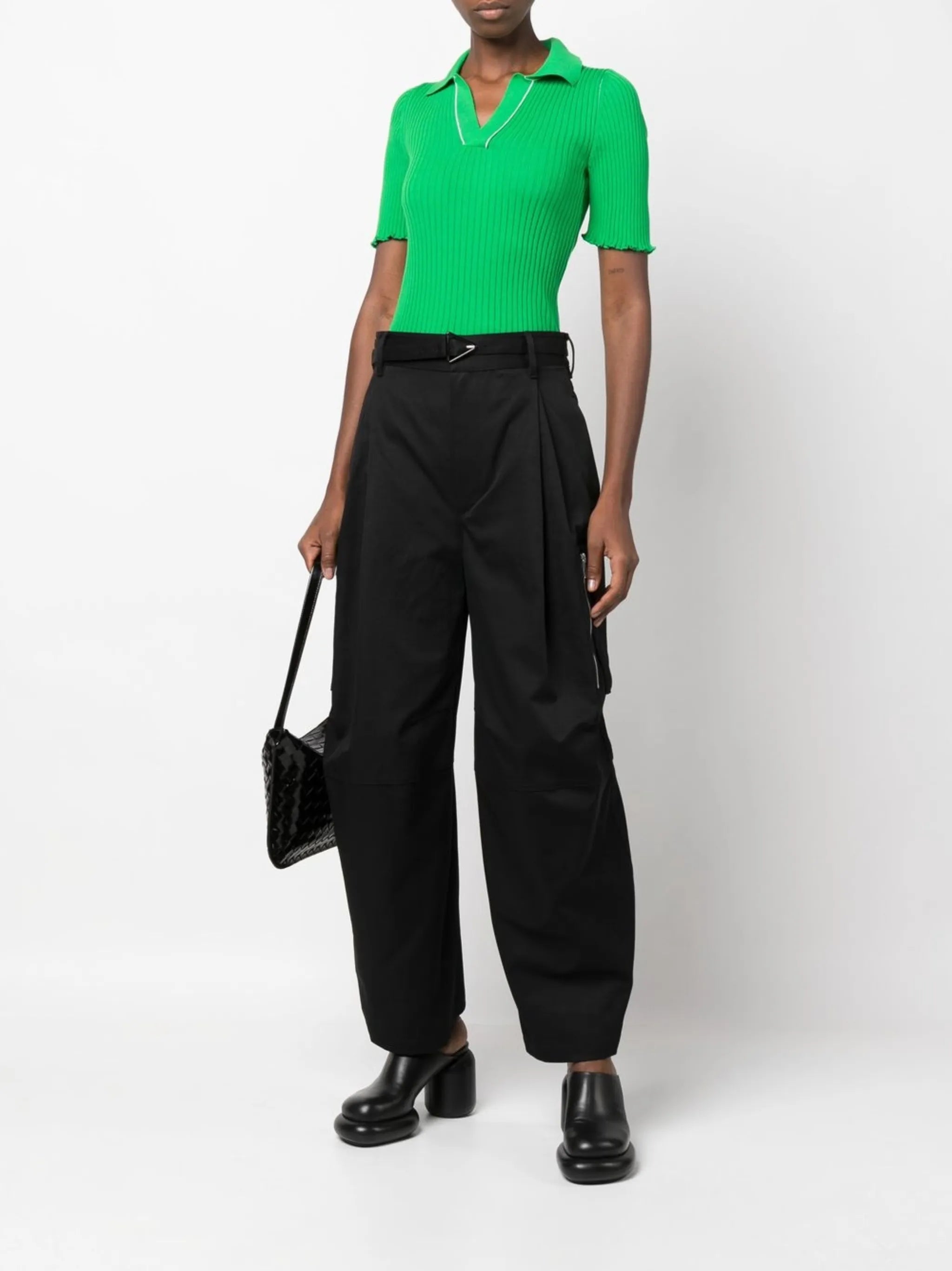 ribbed-knit cotton polo top