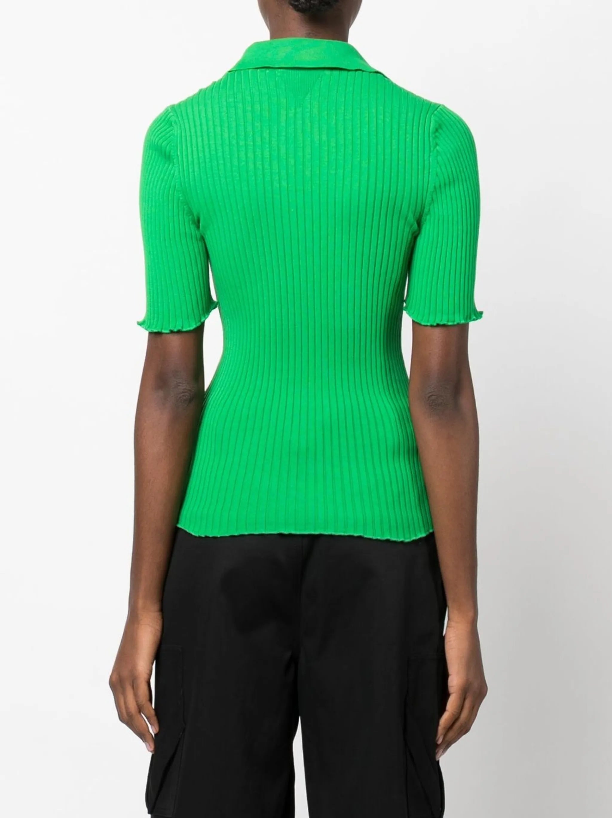 ribbed-knit cotton polo top
