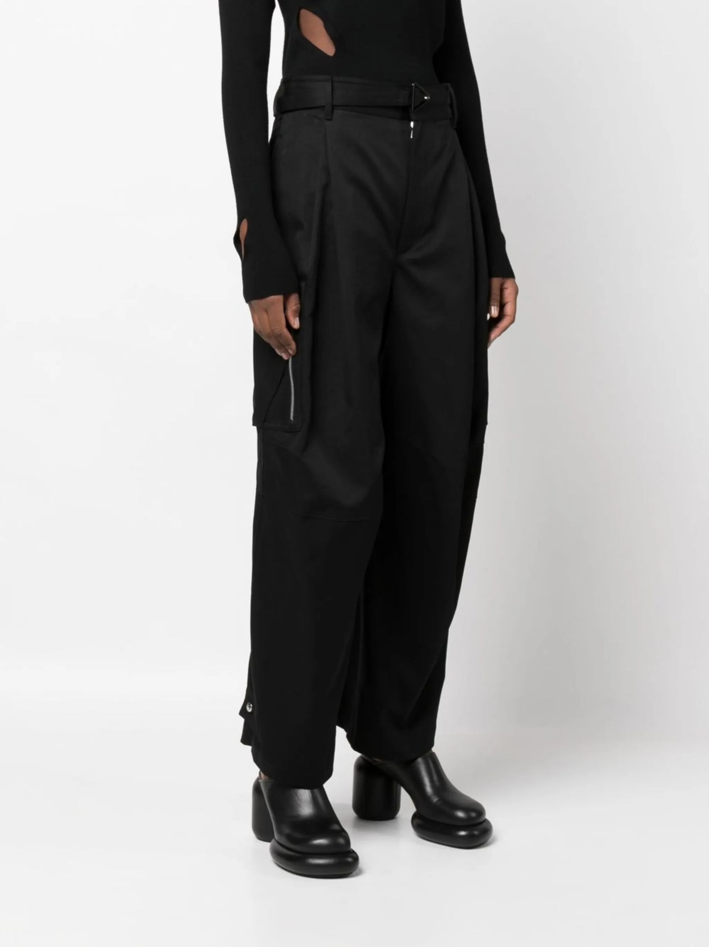 logo-buckle cotton trousers
