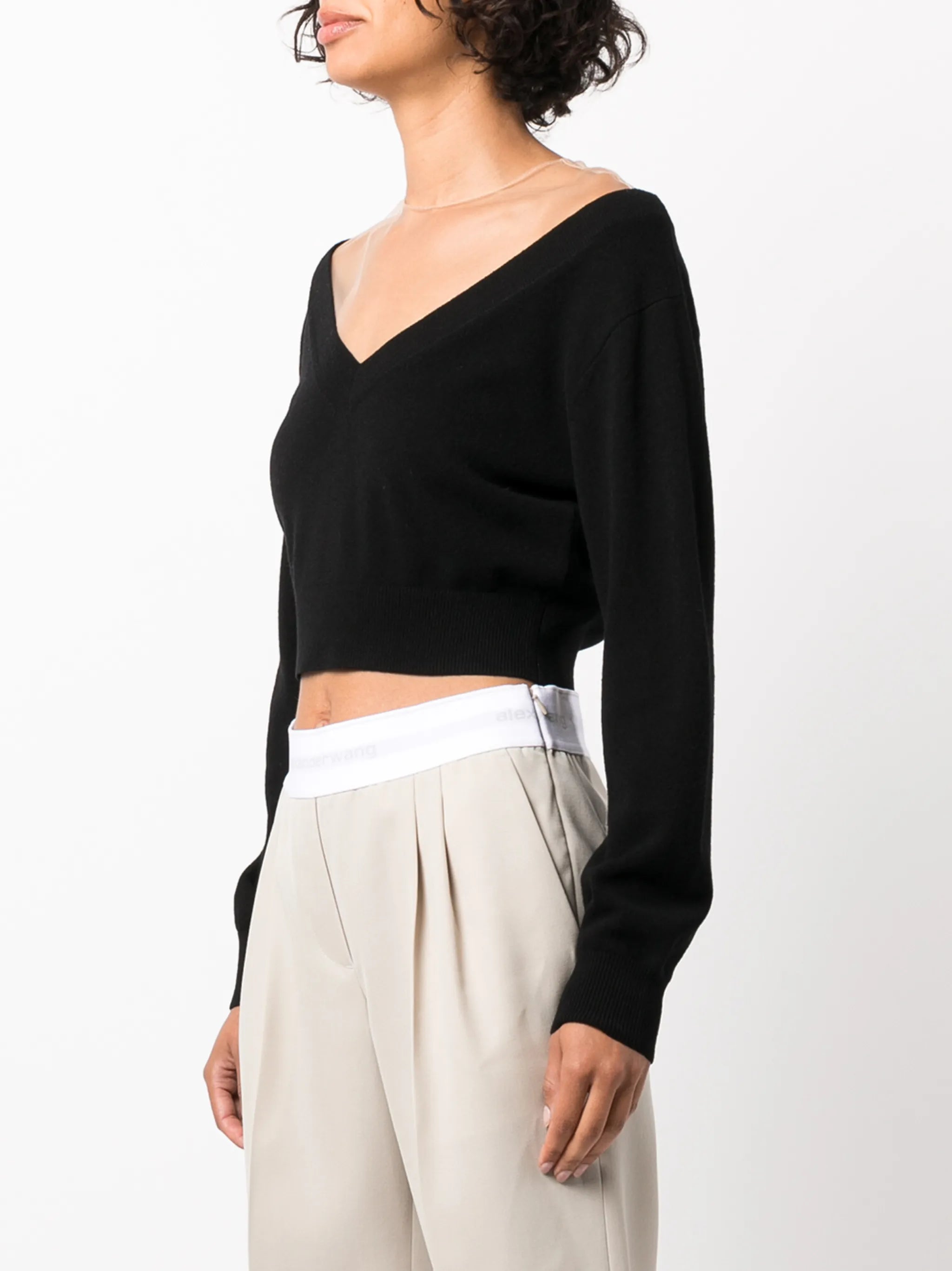 cropped plunge-neck jumper
