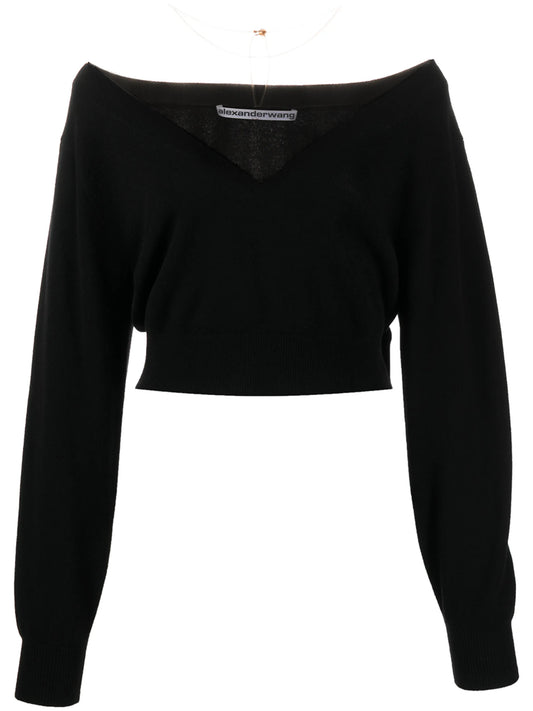 cropped plunge-neck jumper