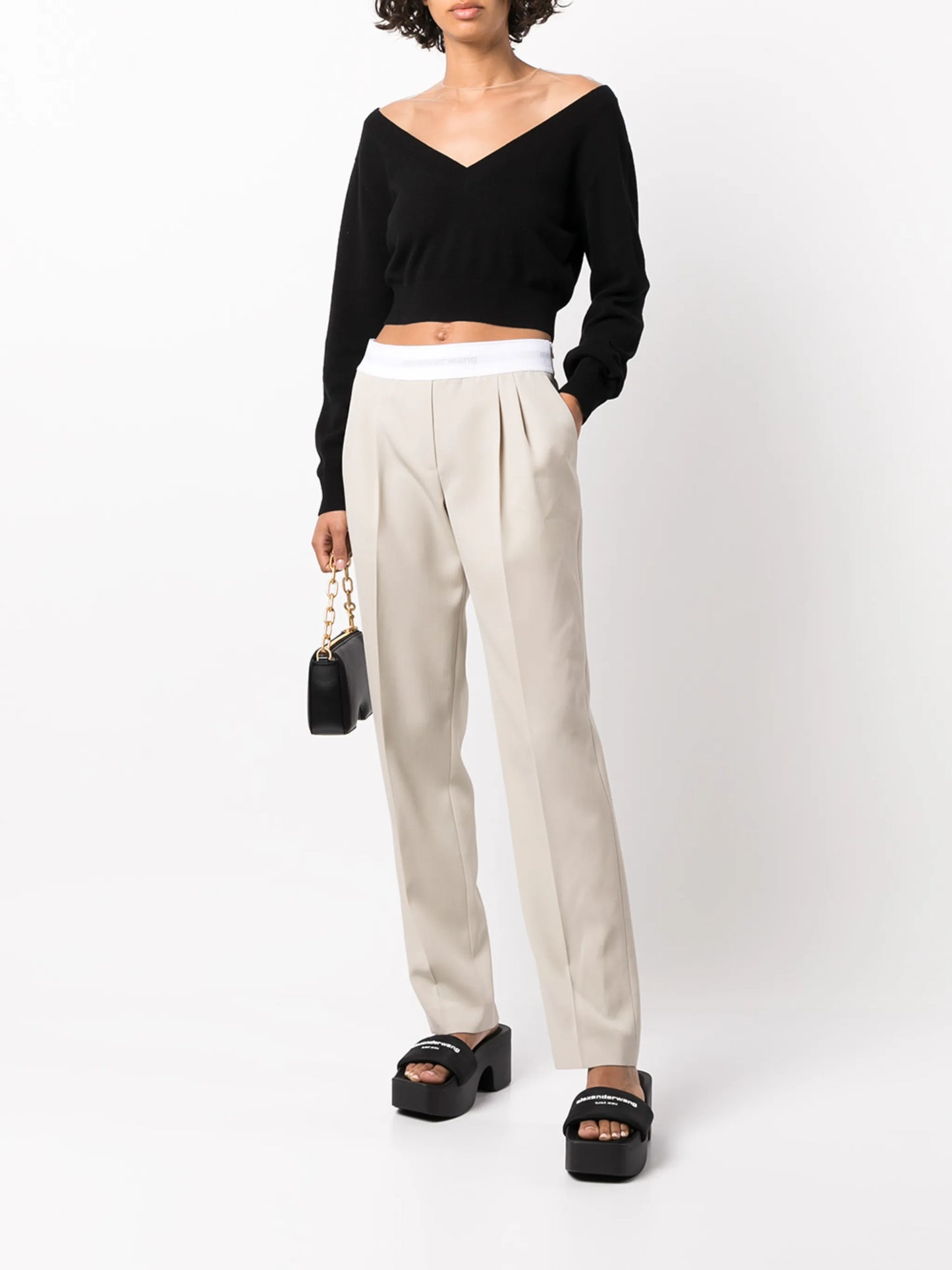 cropped plunge-neck jumper