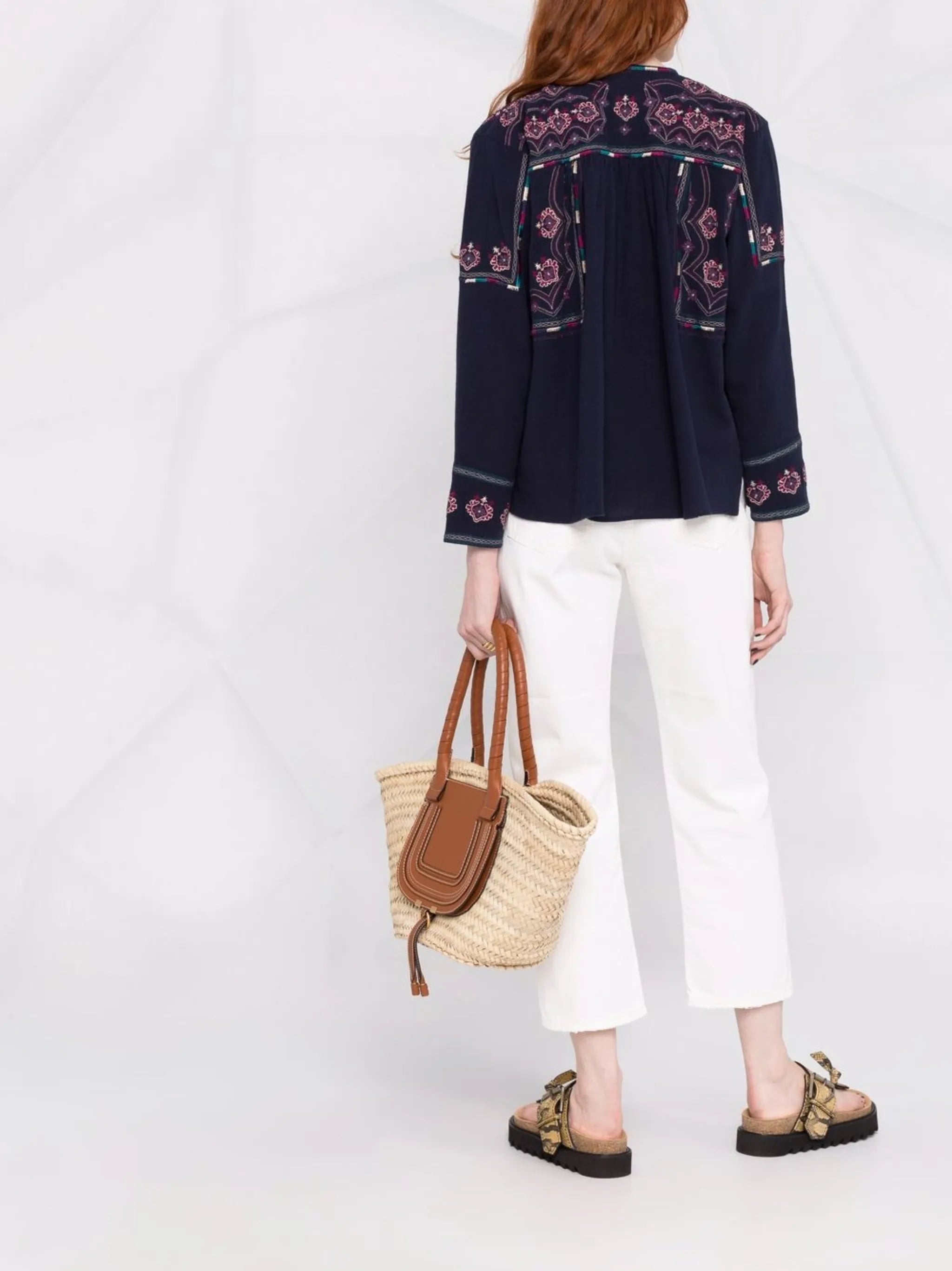 embroidered long-sleeve blouse