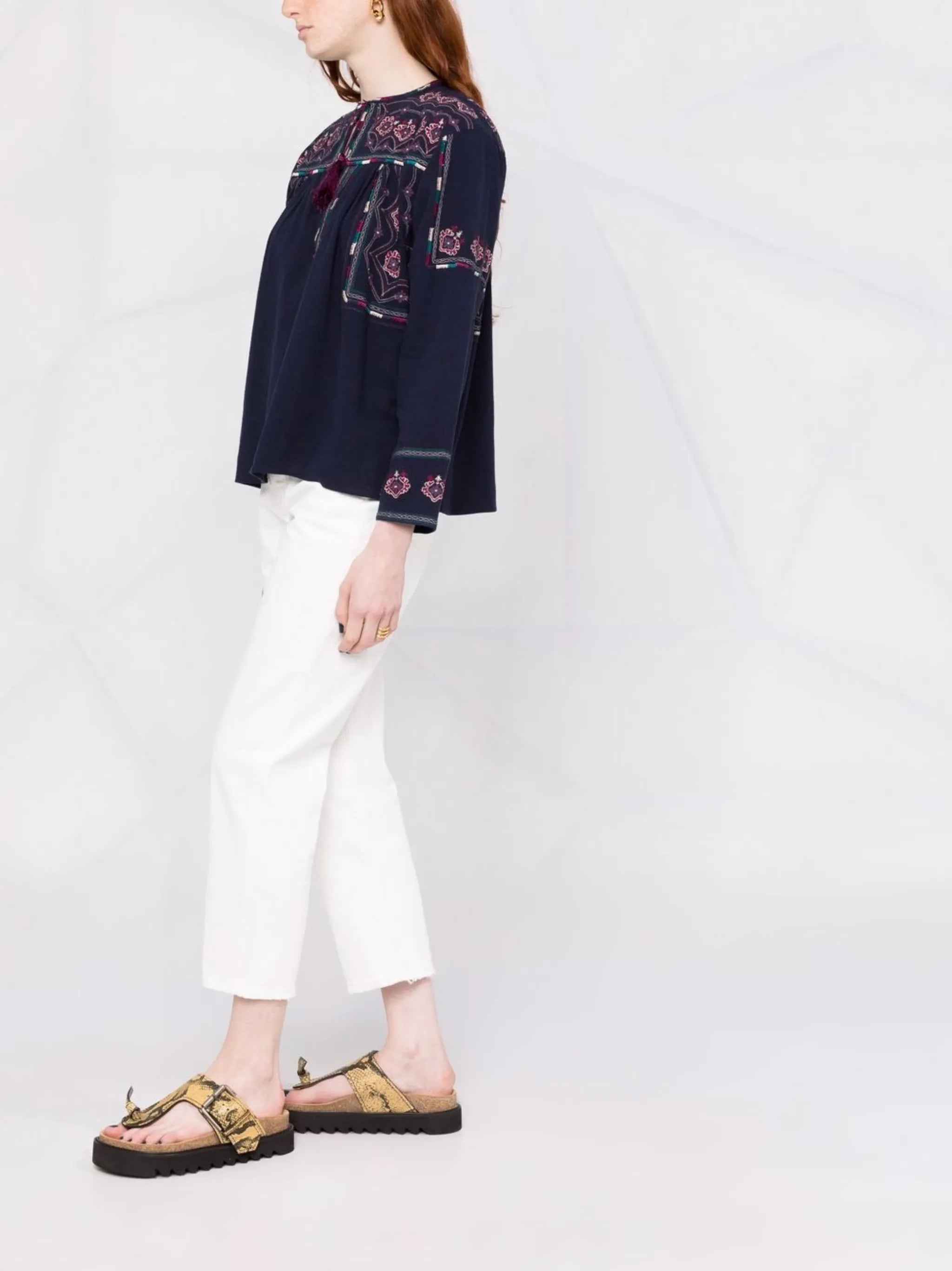 embroidered long-sleeve blouse