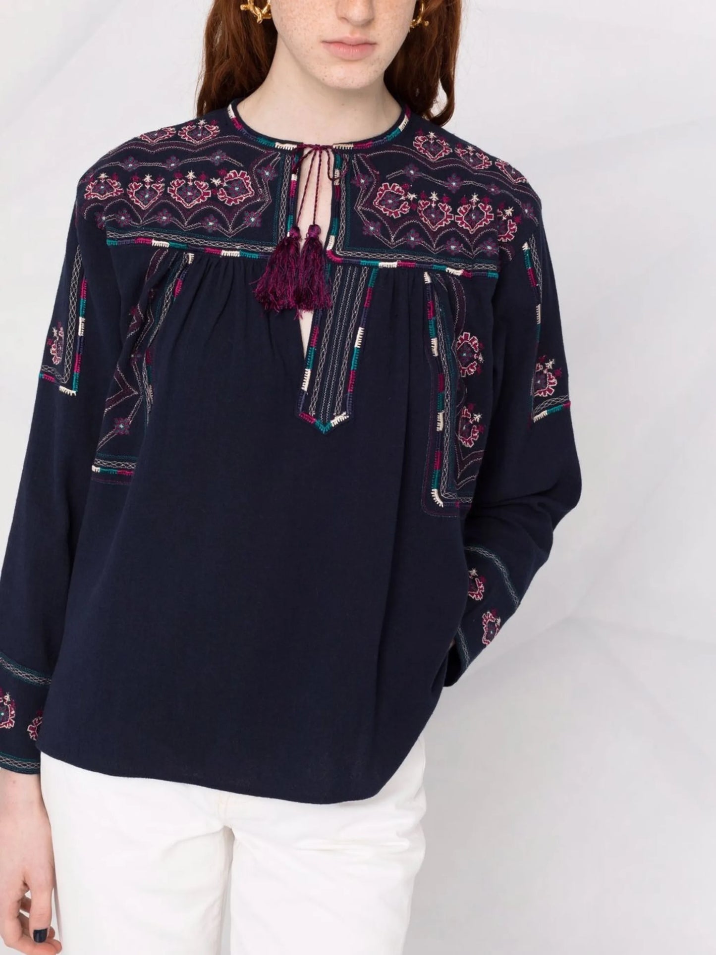 embroidered long-sleeve blouse