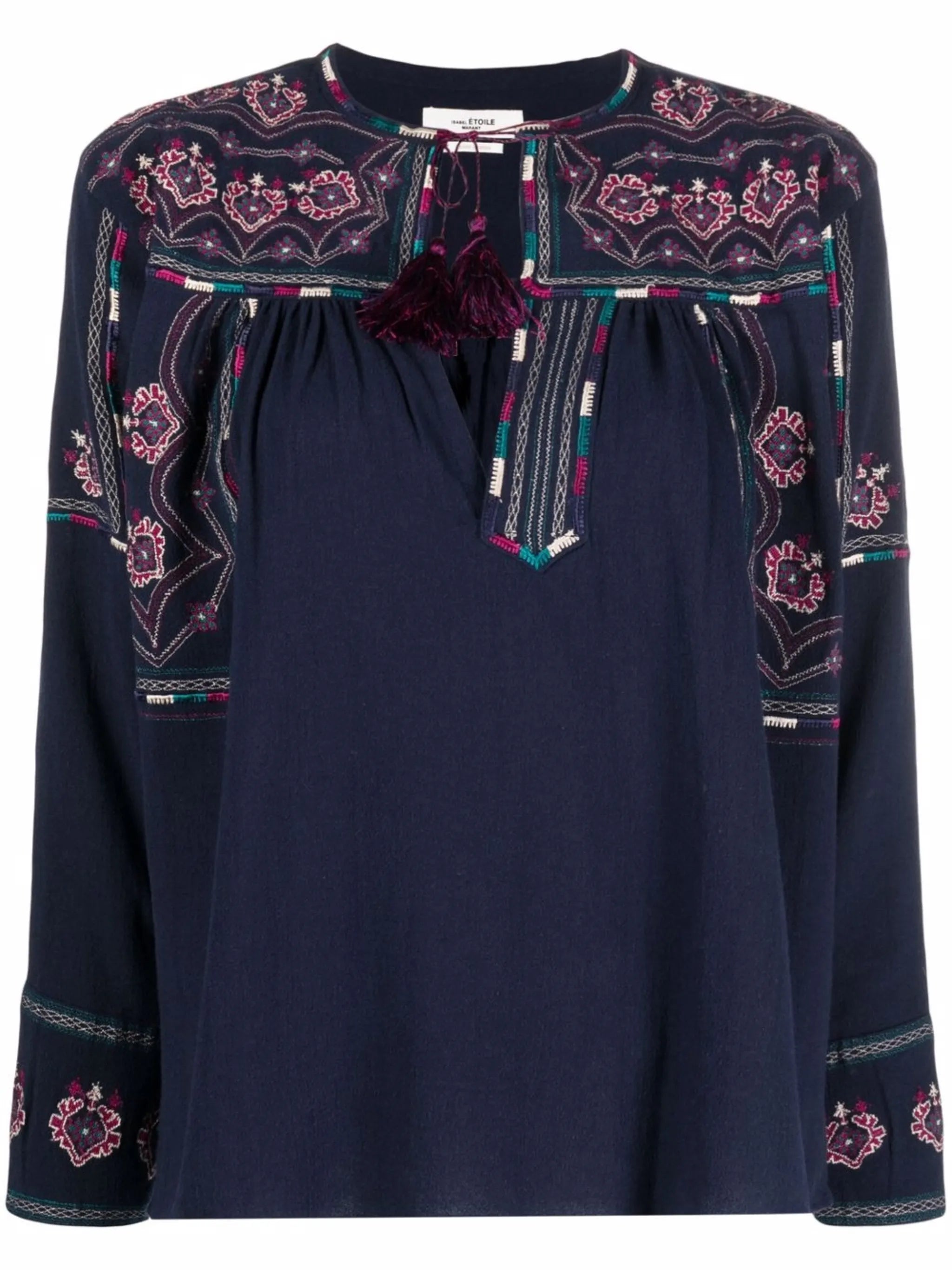 embroidered long-sleeve blouse