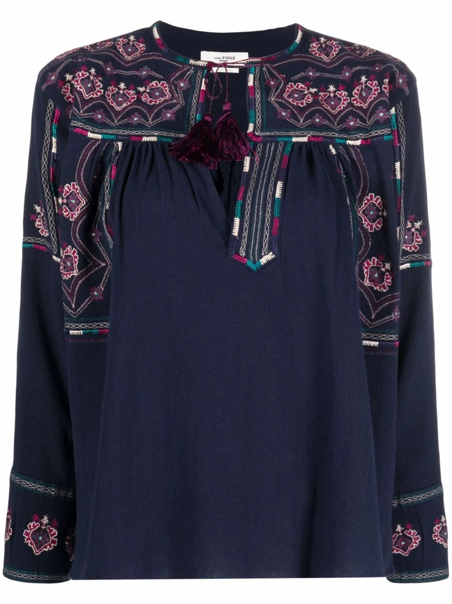 embroidered long-sleeve blouse