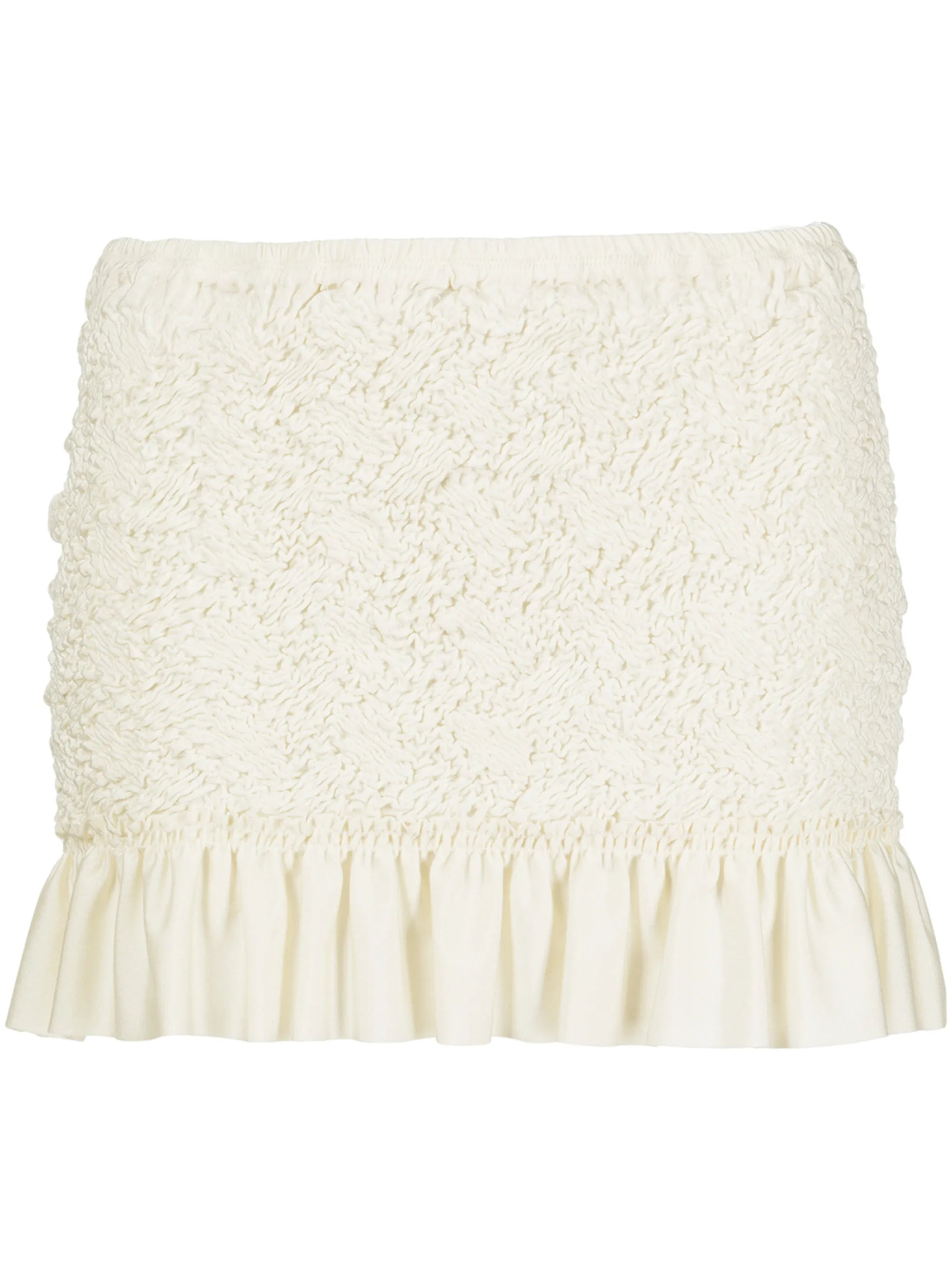 shirred ruffle-hem miniskirt