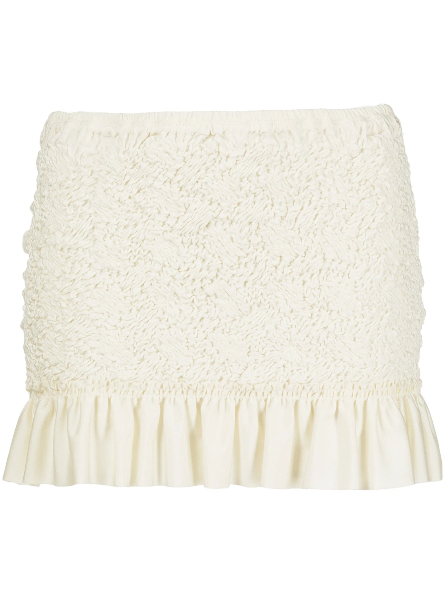 shirred ruffle-hem miniskirt
