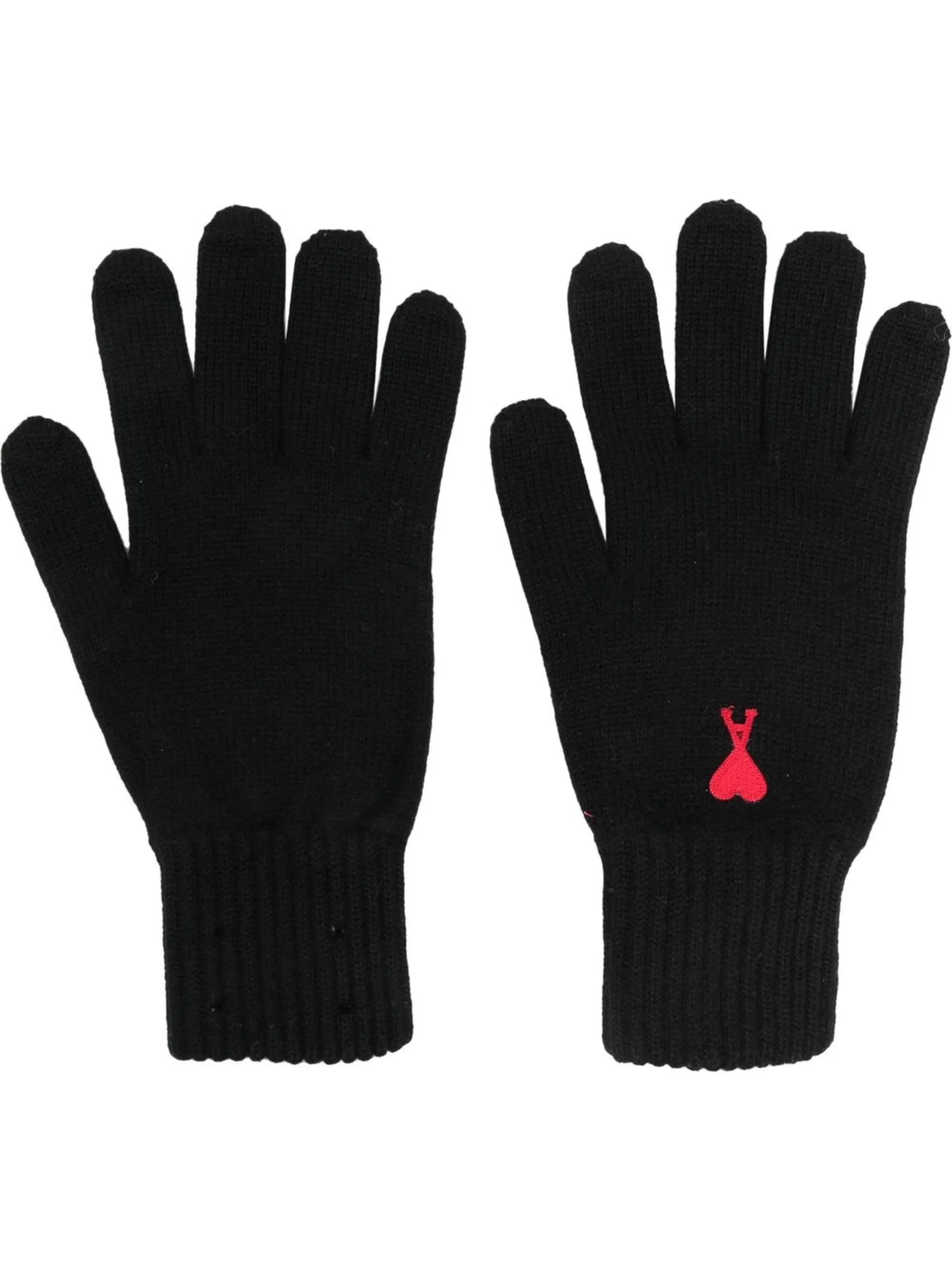 logo-embroidered merino gloves
