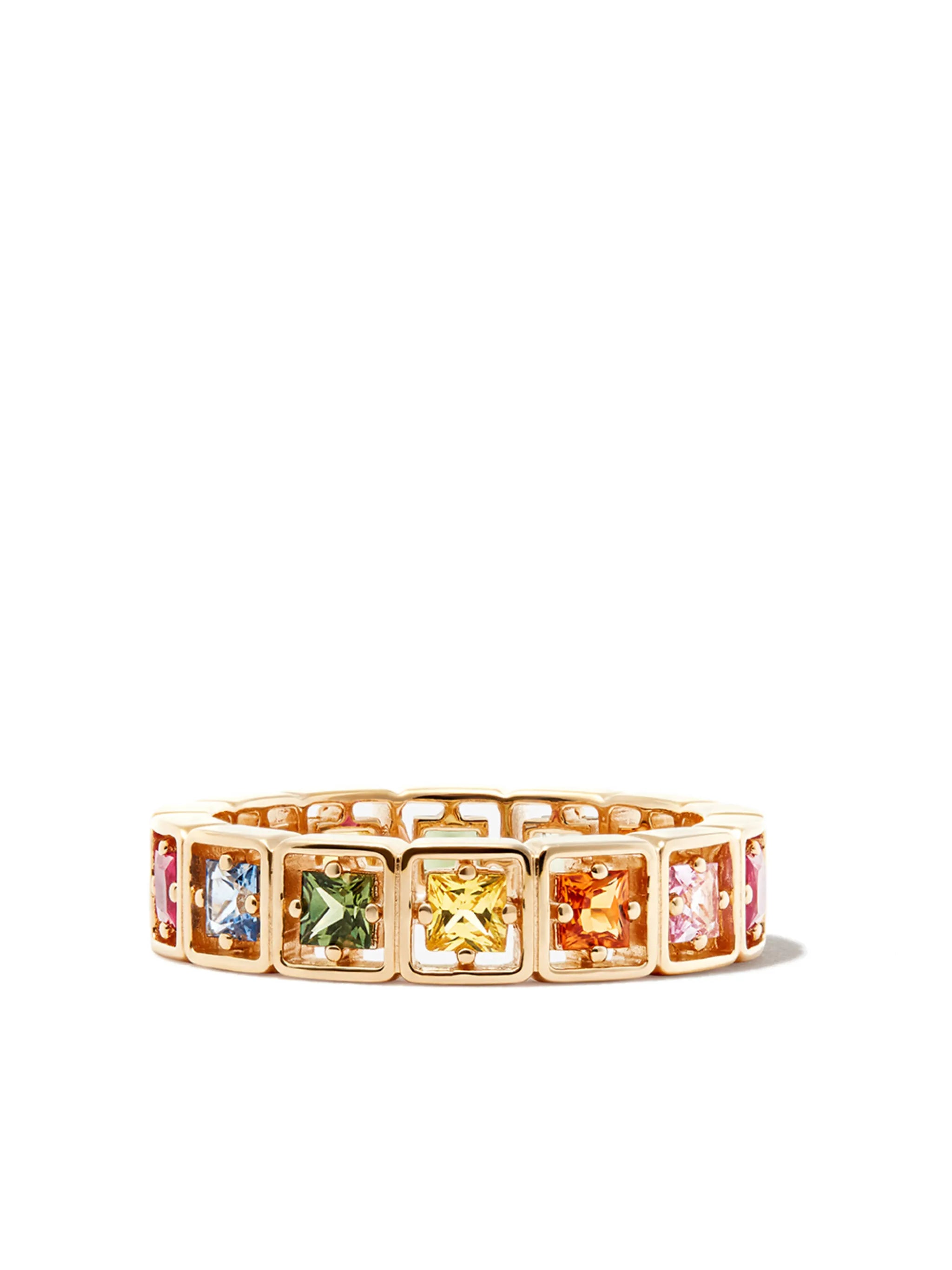 18kt yellow gold rainbow sapphire ring
