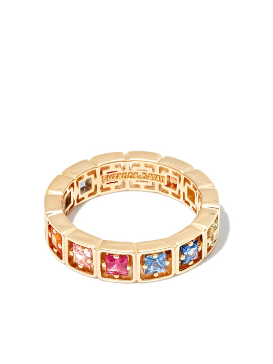 18kt yellow gold rainbow sapphire ring