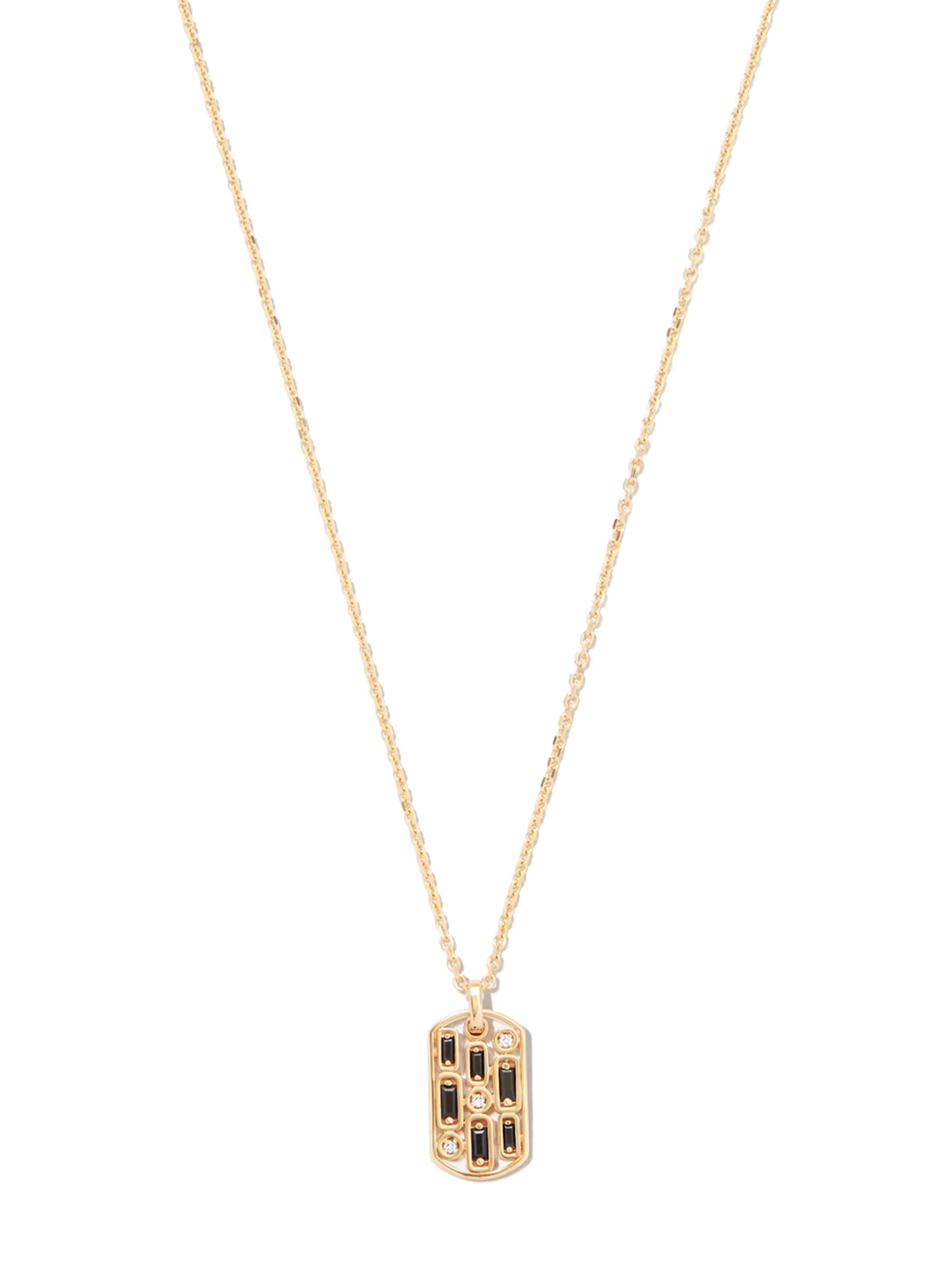 18kt yellow gold Inlay sapphire dog tag pendant necklace