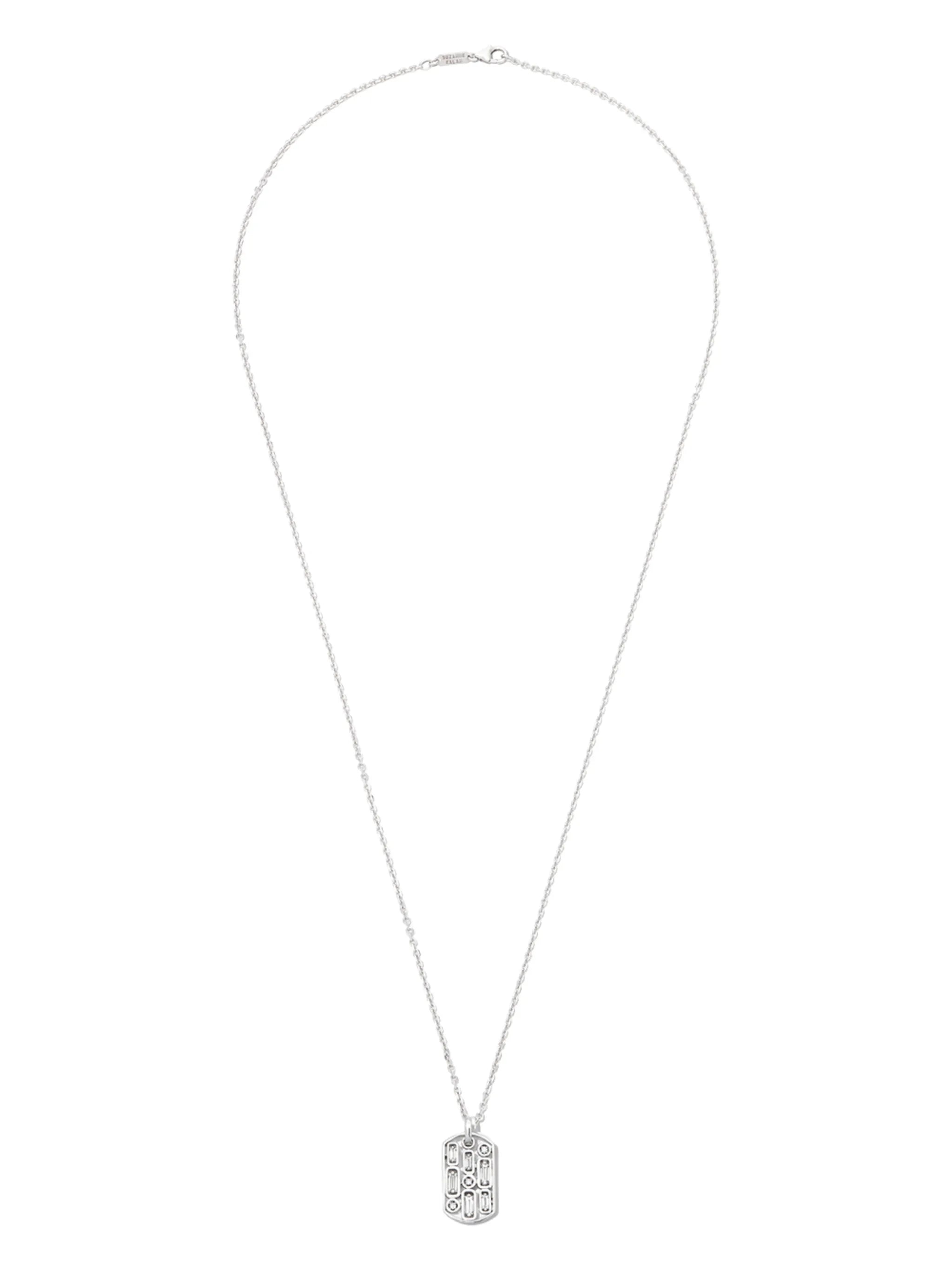 18kt white gold Inlay diamond dog tag pendant necklace