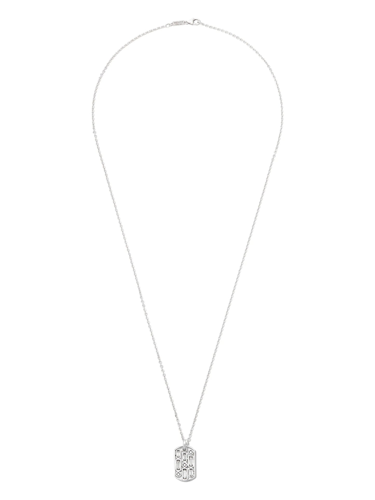 18kt white gold Inlay diamond dog tag pendant necklace