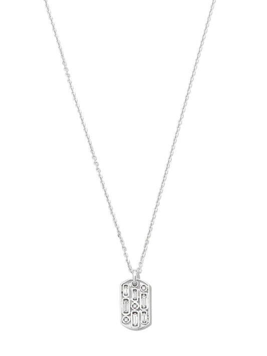 18kt white gold Inlay diamond dog tag pendant necklace