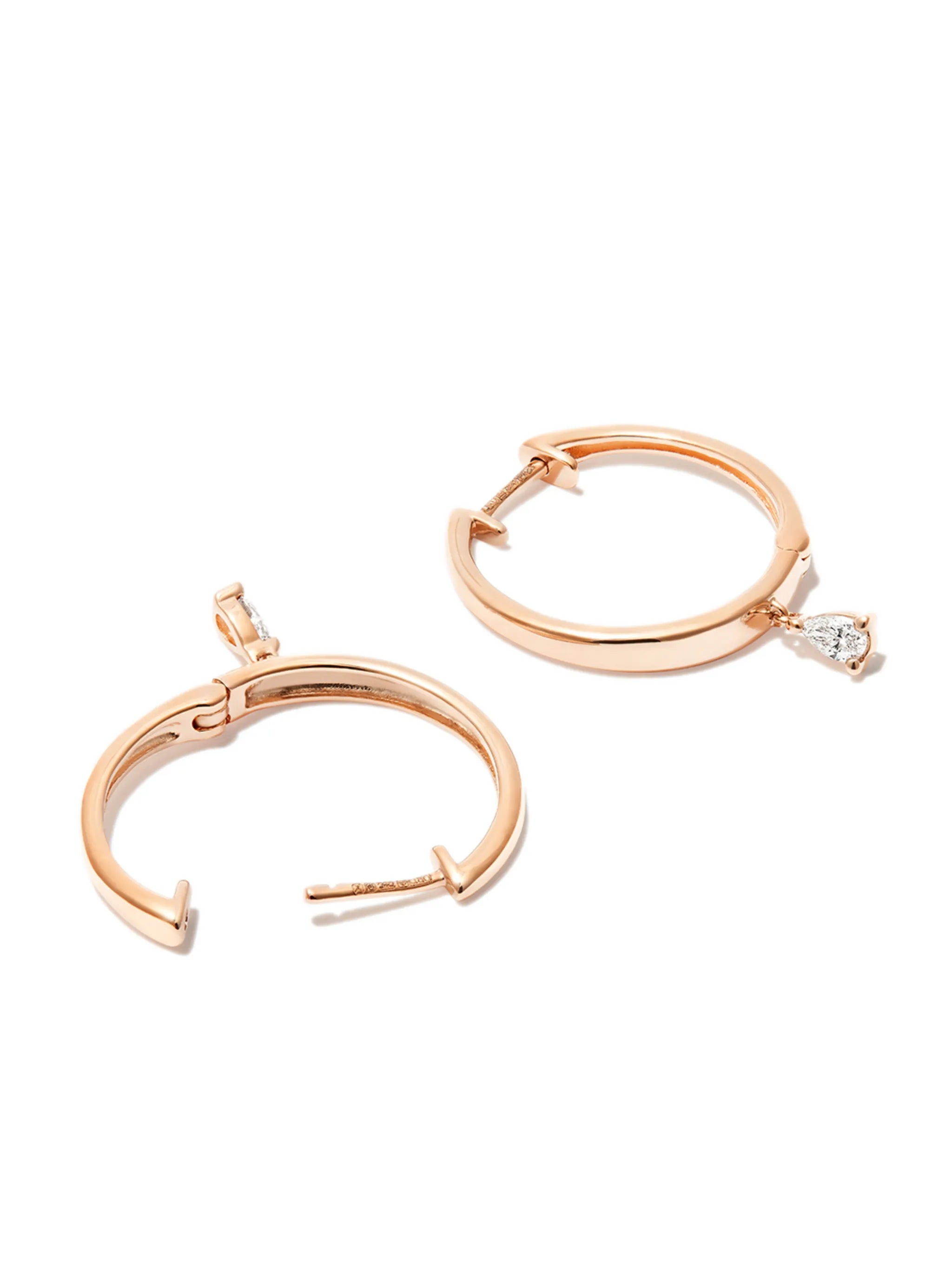 14kt rose gold pear teardrop diamond hoop earrings