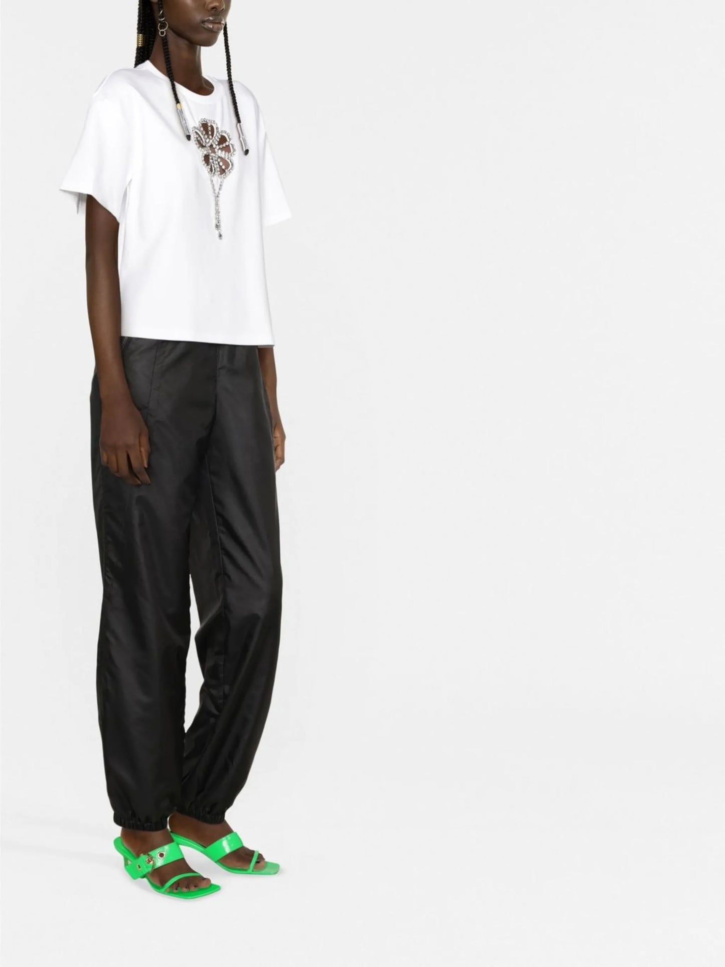 crystal-embellished floral-detail T-shirt