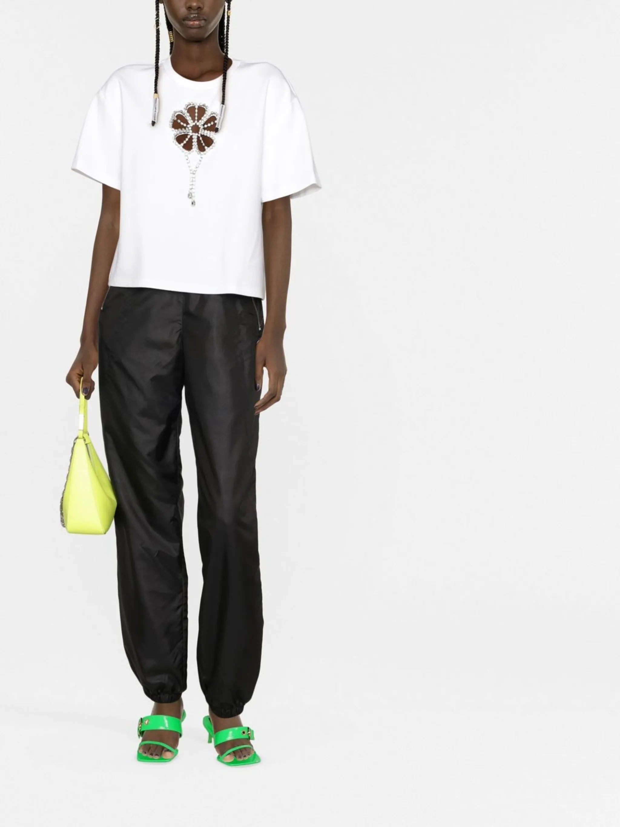 crystal-embellished floral-detail T-shirt