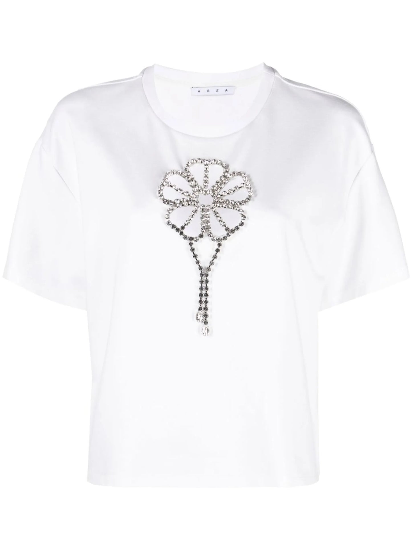crystal-embellished floral-detail T-shirt