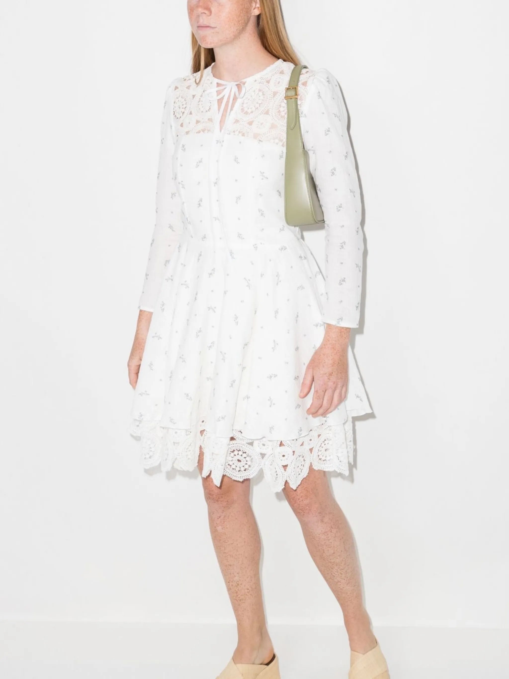 floral-print lace-trim dress