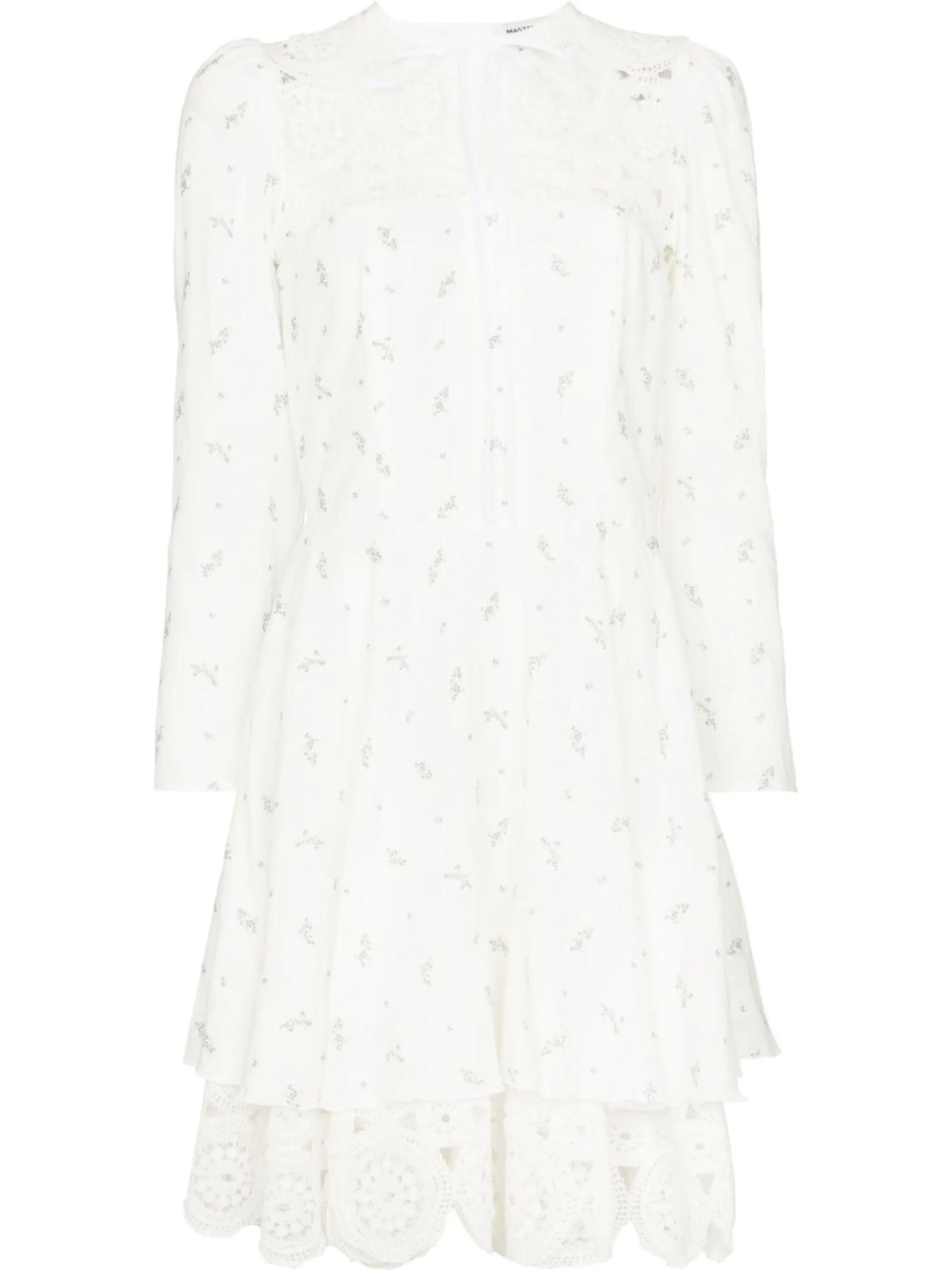 floral-print lace-trim dress