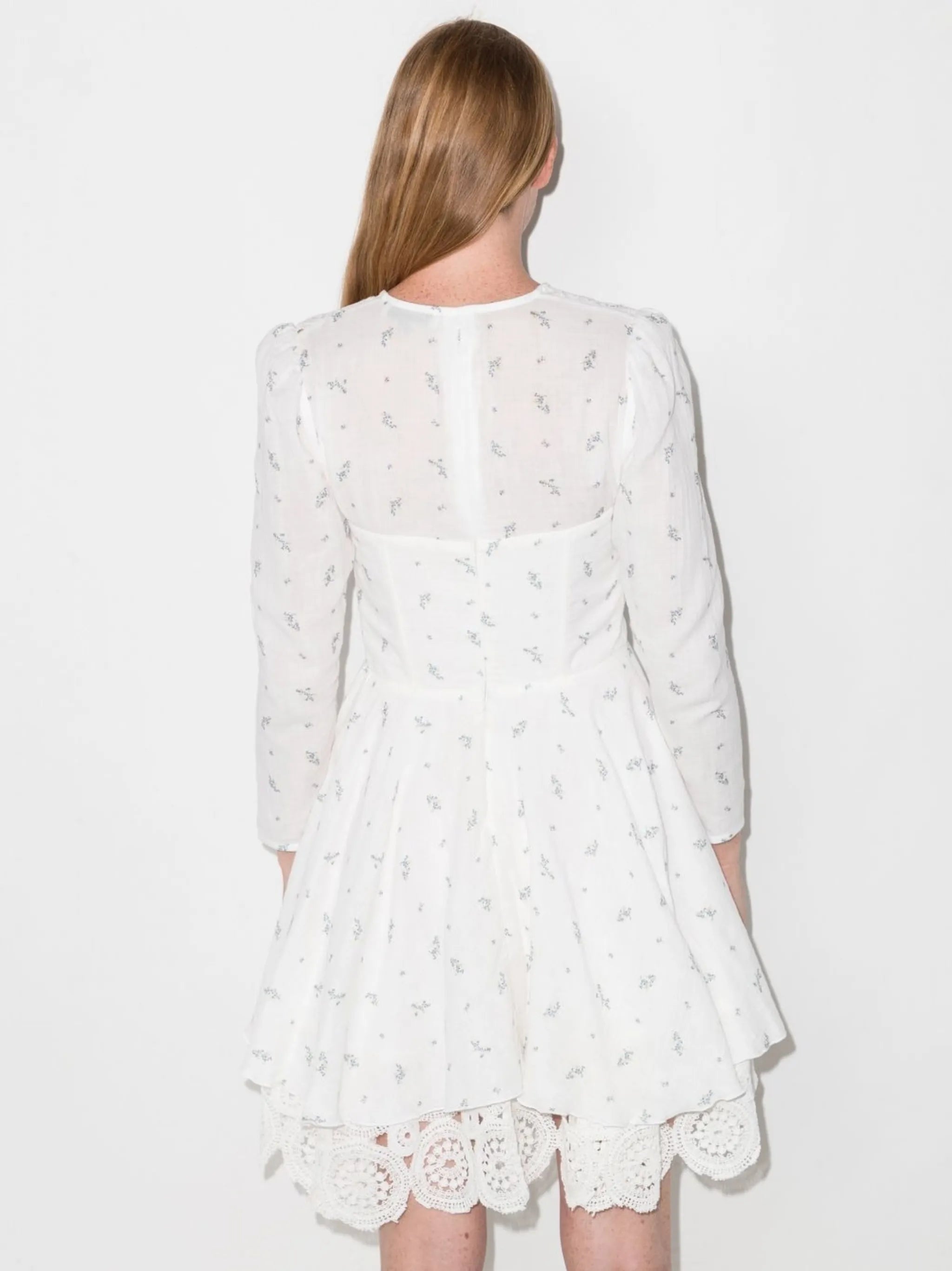 floral-print lace-trim dress