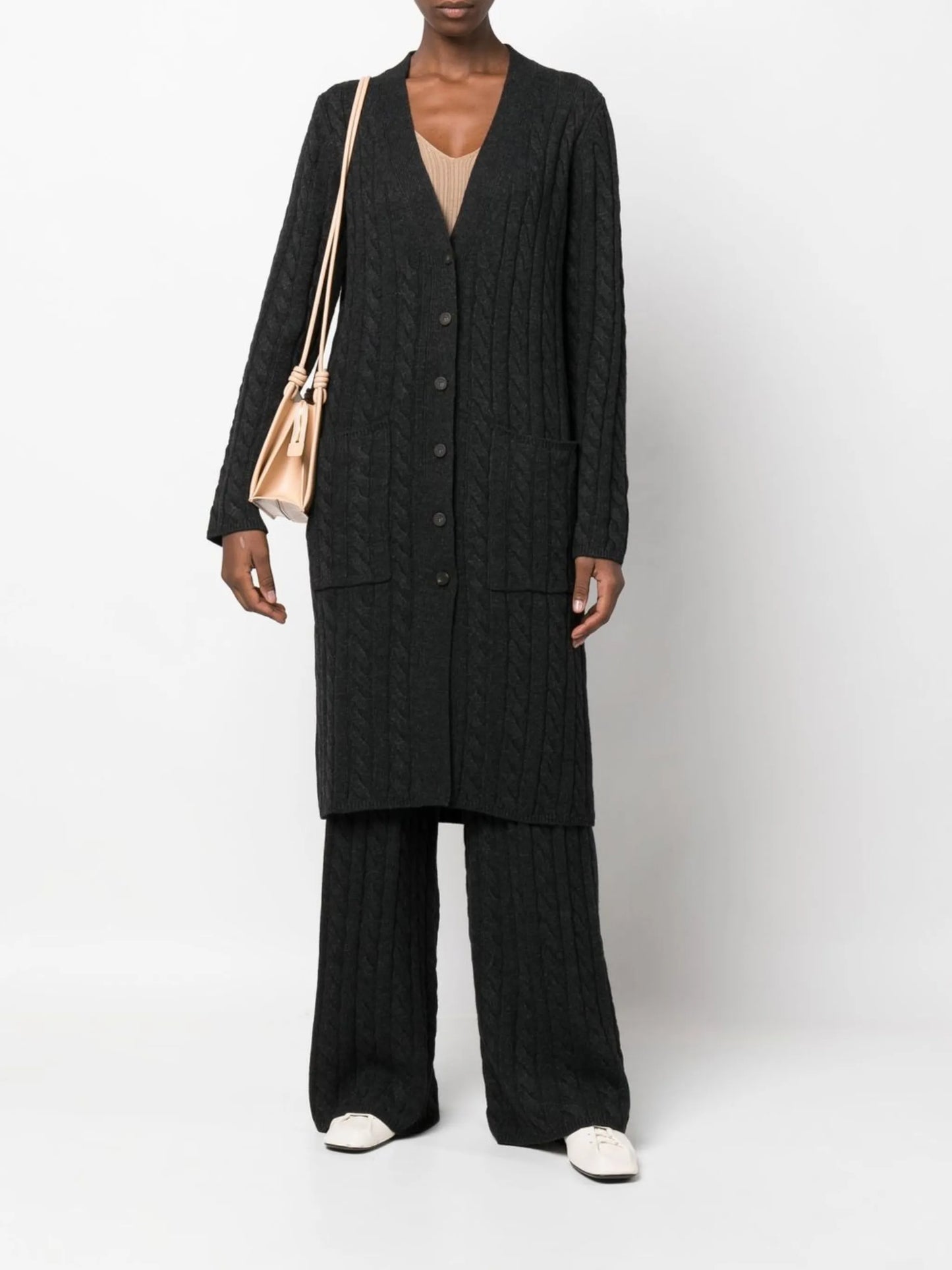 cable-knit midi cardigan