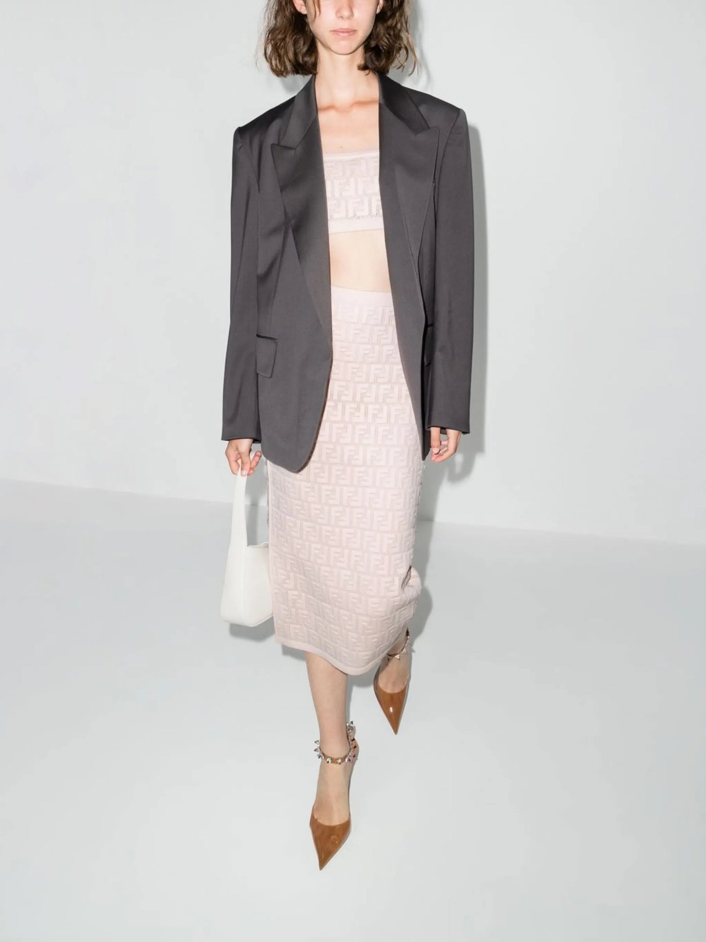 embossed FF logo top and midi skirt set