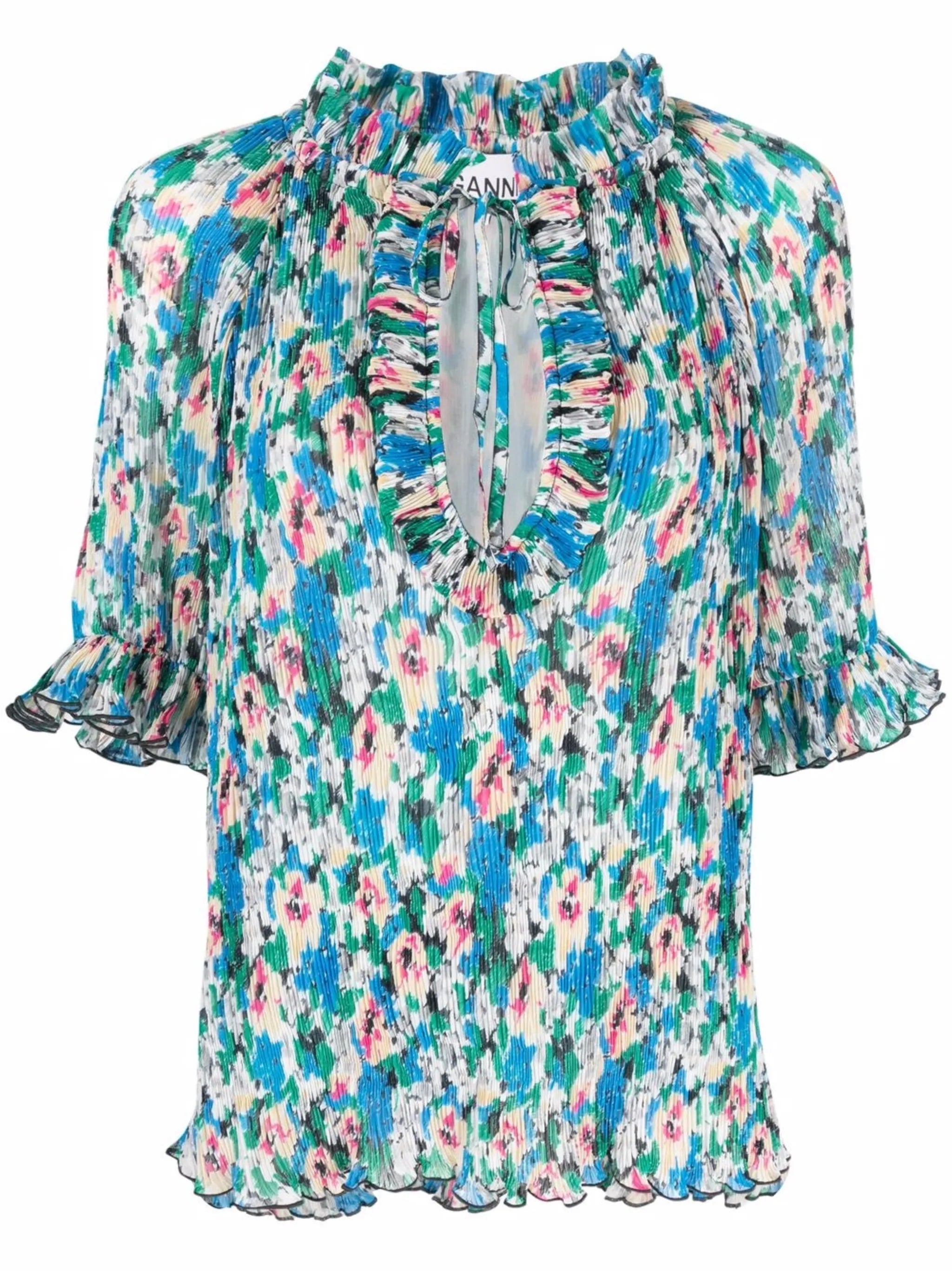 floral-print ruffle blouse