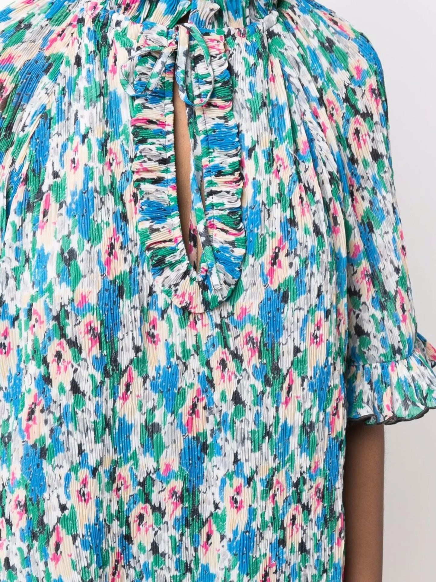 floral-print ruffle blouse