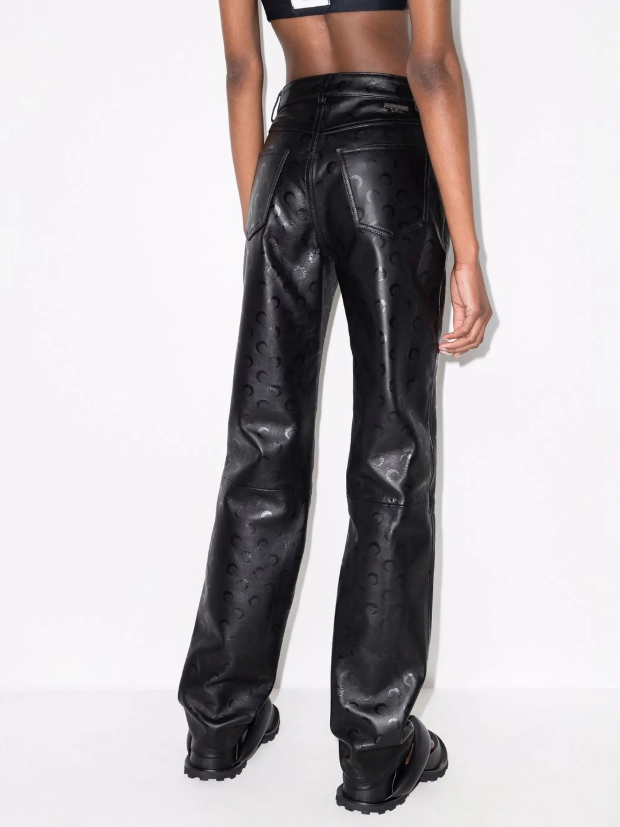 crescent moon-print leather trousers