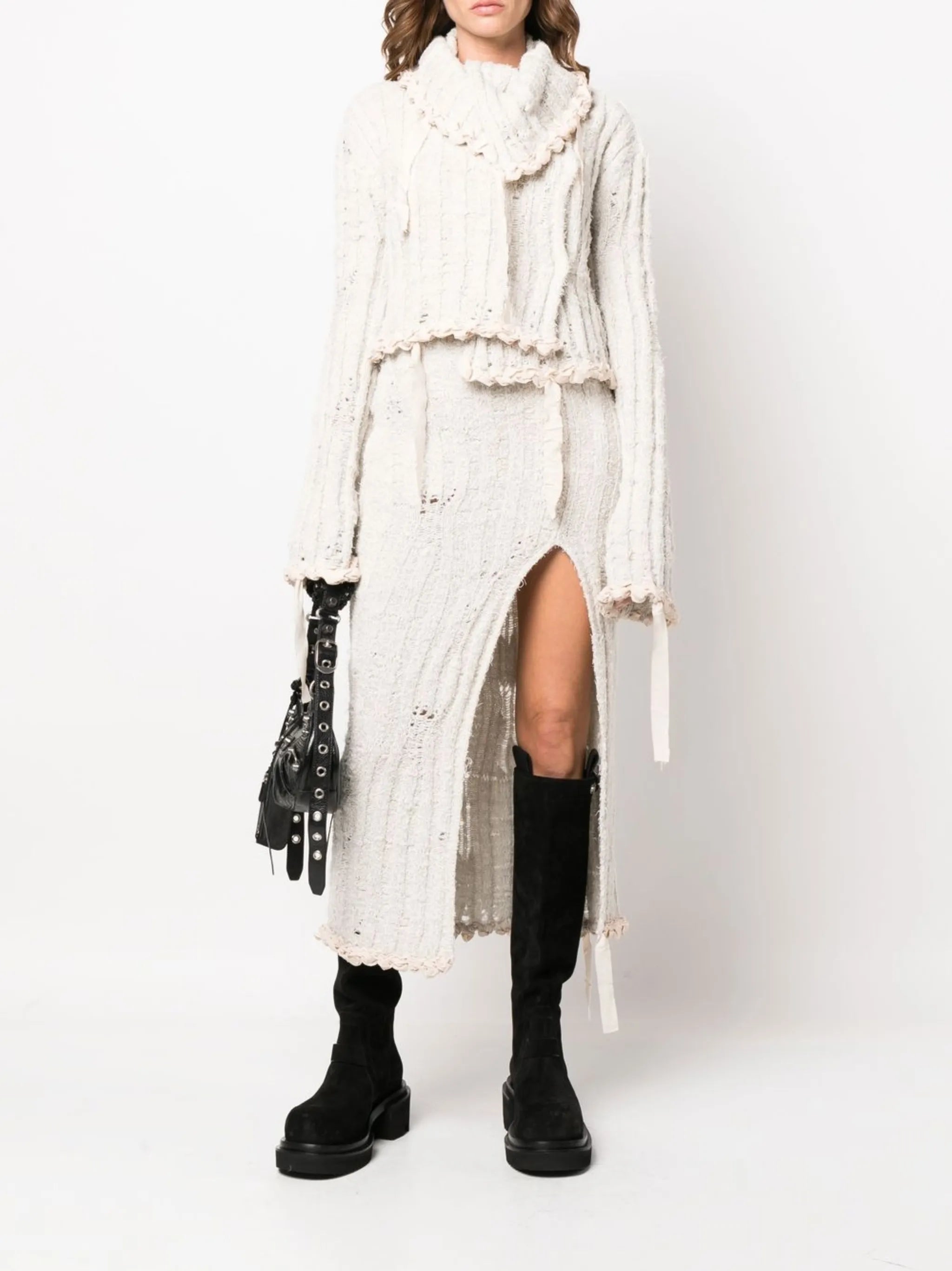 Kolanda distressed-knit midi skirt