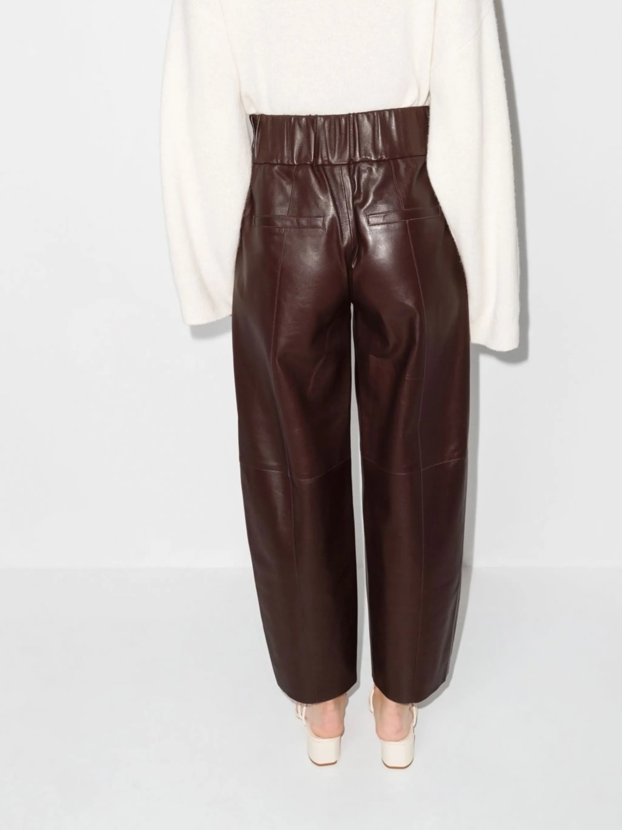 Aurella gathered-waistband leather trousers