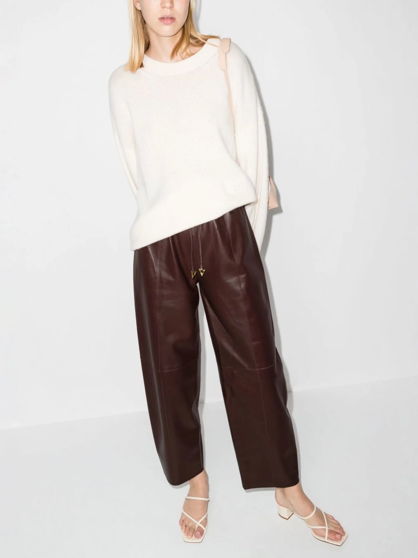 Aurella gathered-waistband leather trousers