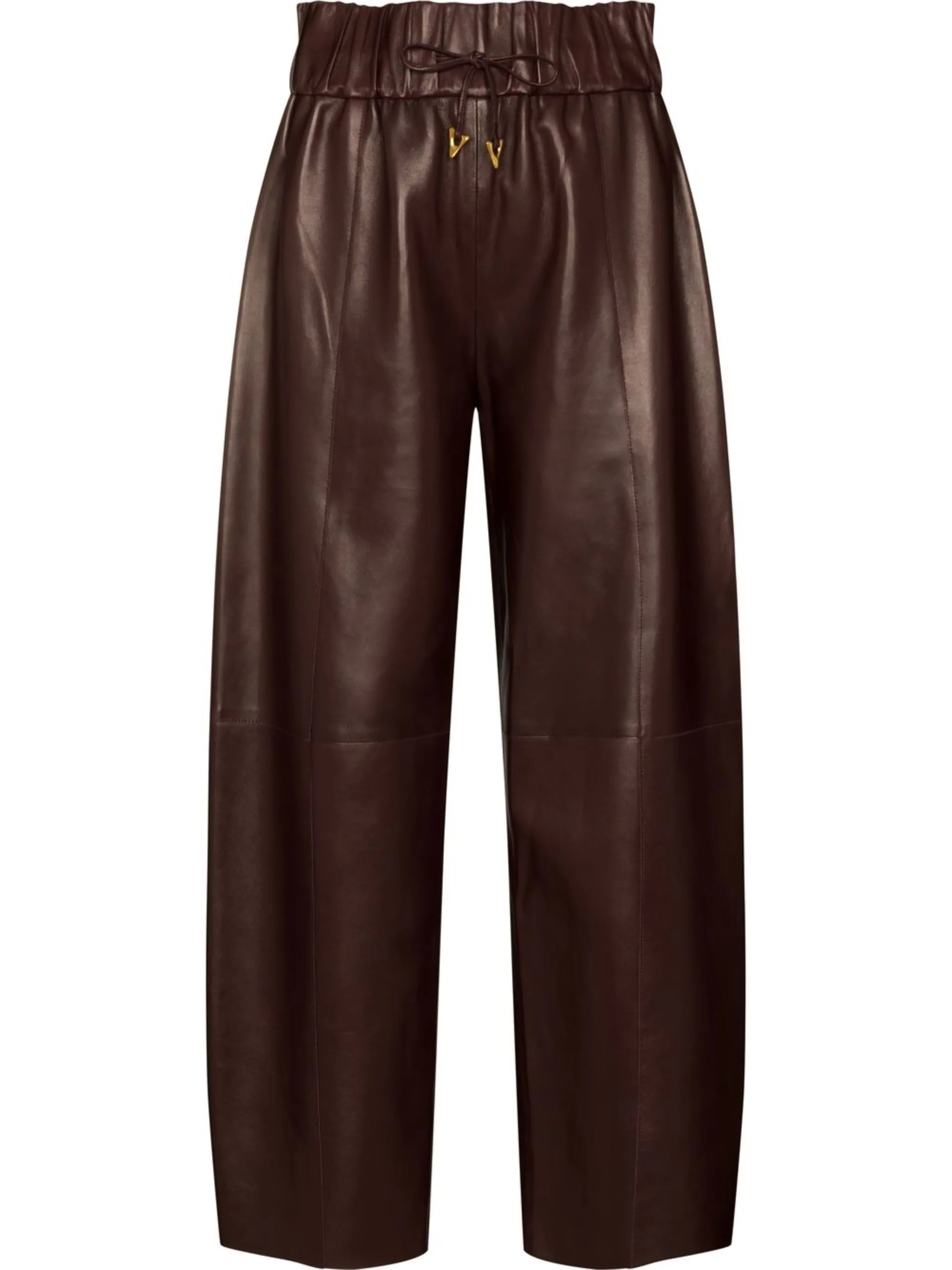 Aurella gathered-waistband leather trousers