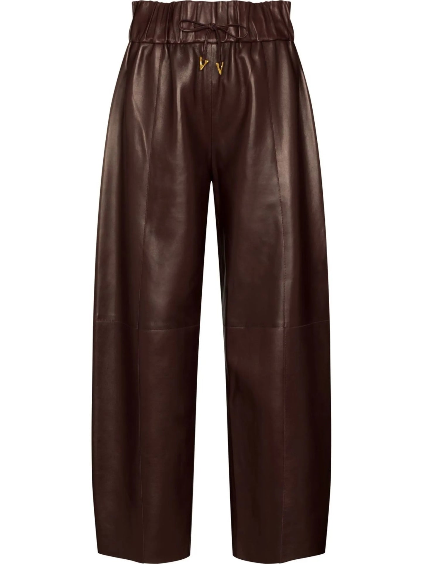Aurella gathered-waistband leather trousers