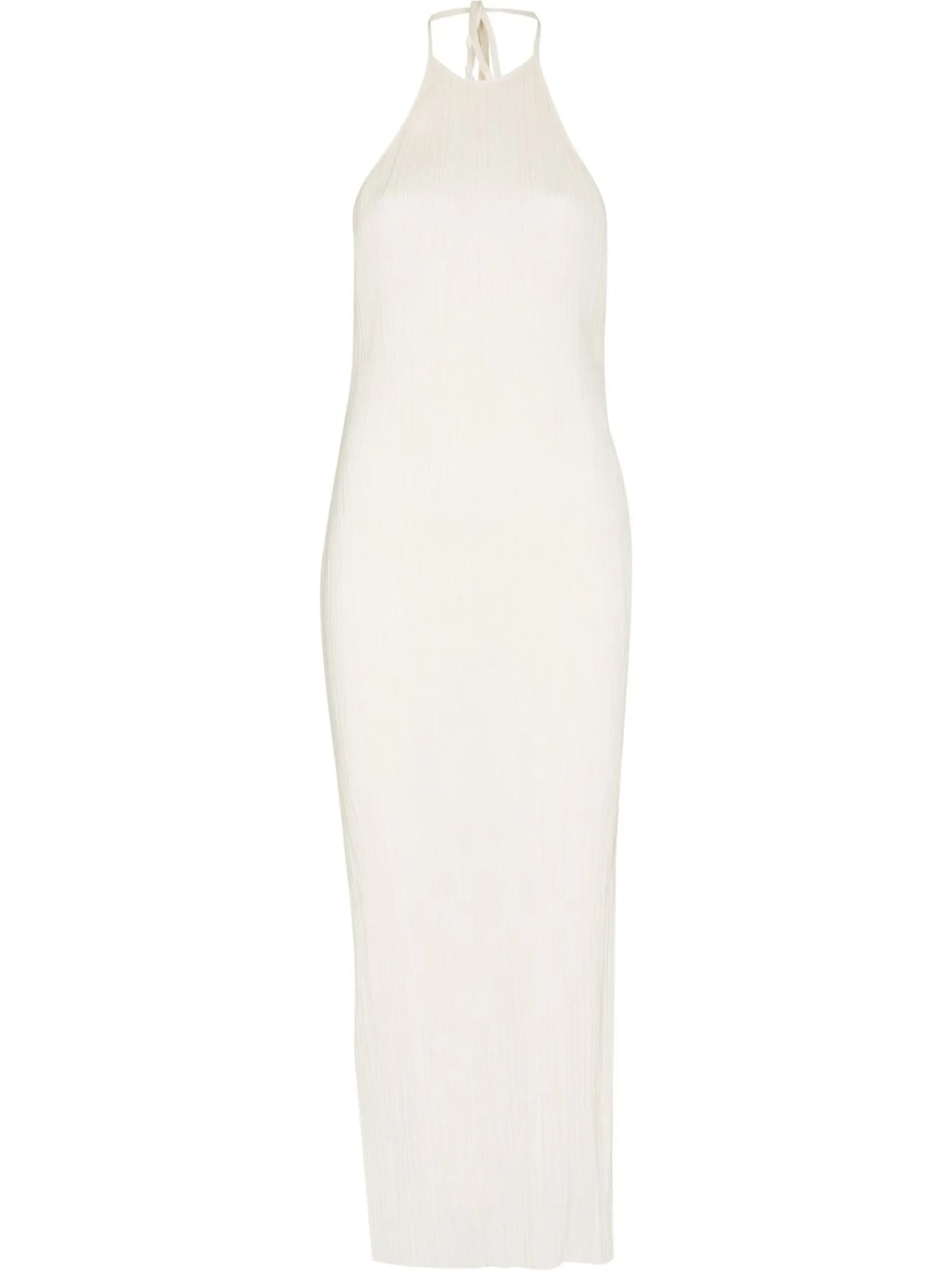 pleated halterneck midi dress