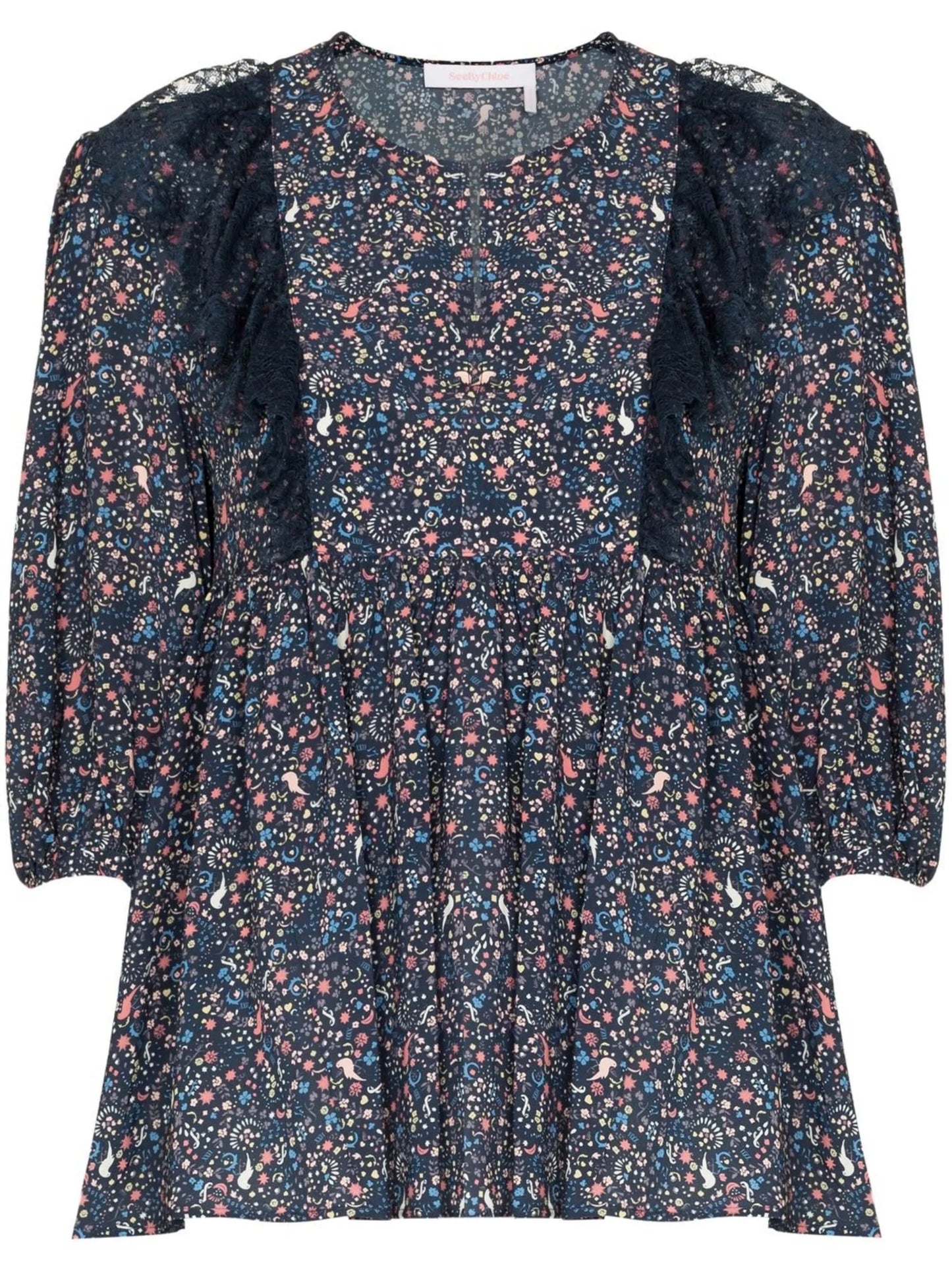 lace-detail printed blouse