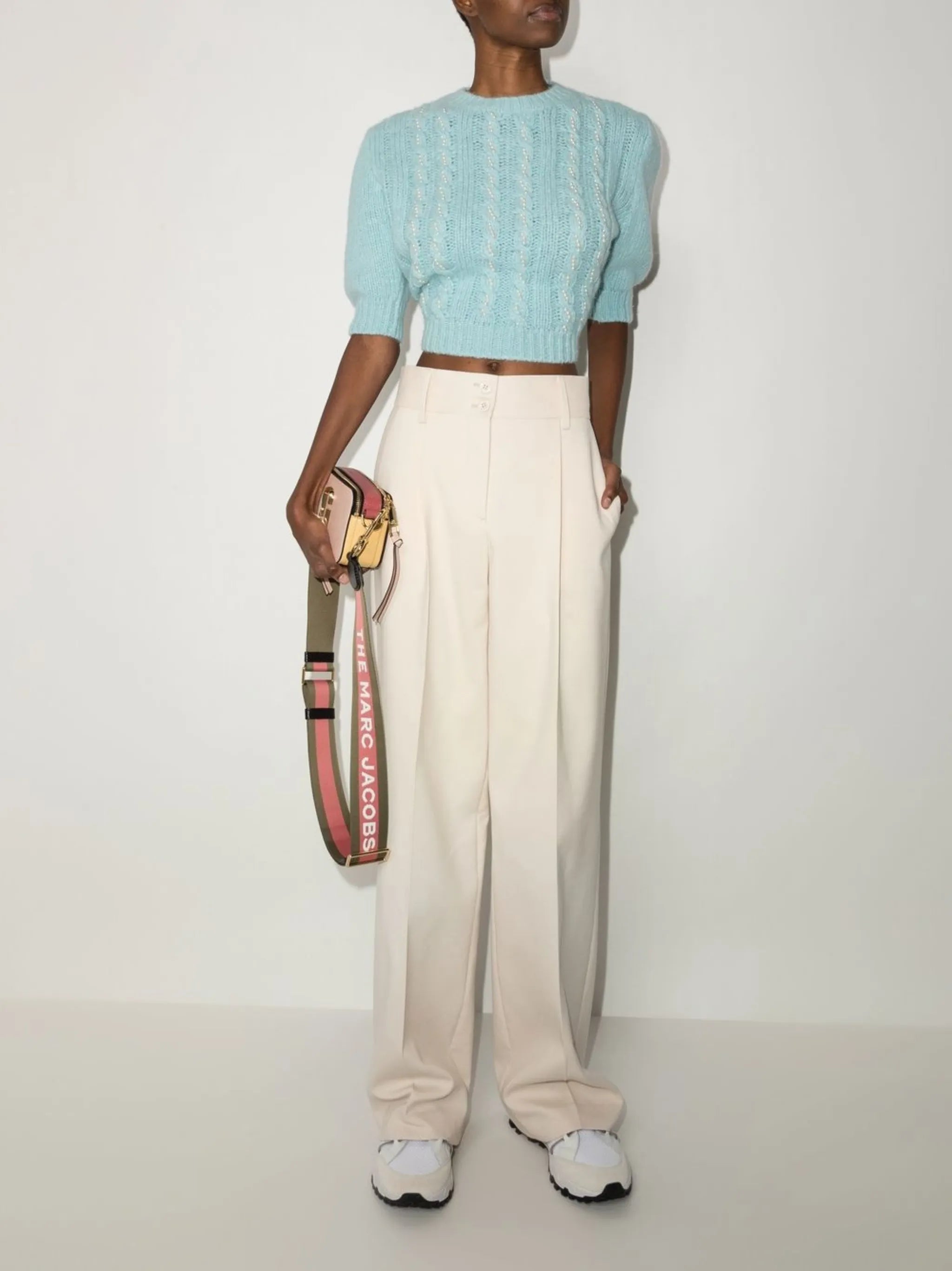 high-waisted tailored flared trousers