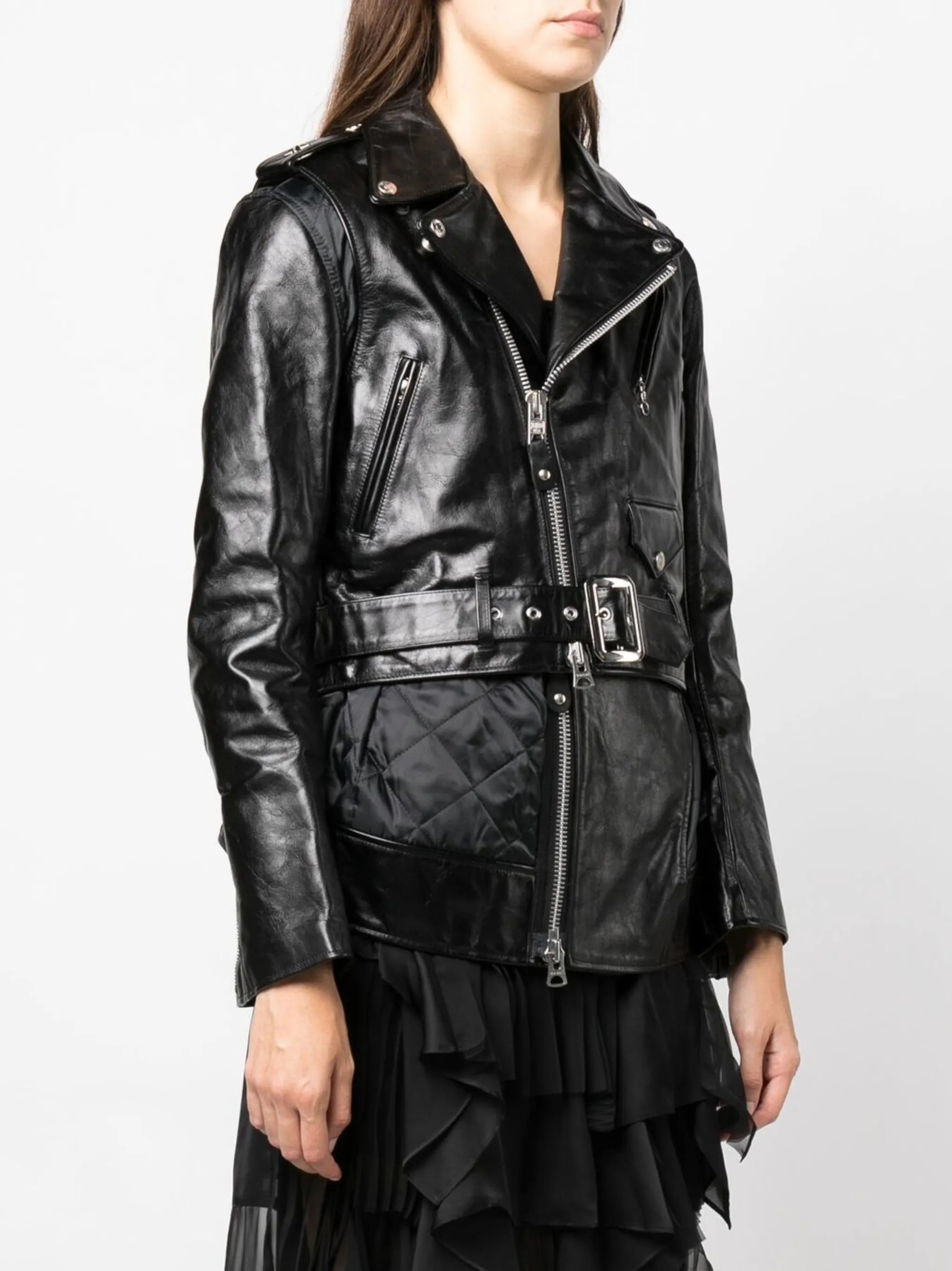 crinkled-effect asymmetric leather jacket