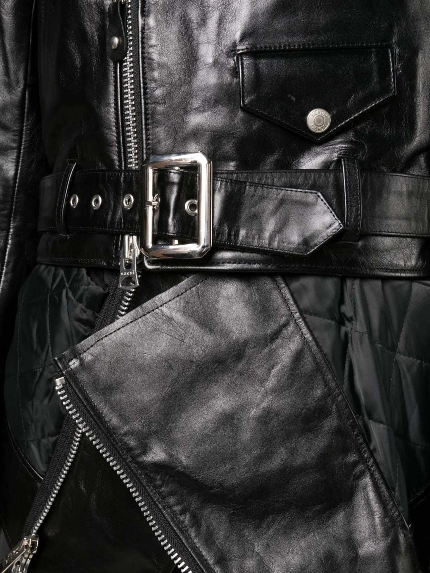 crinkled-effect asymmetric leather jacket